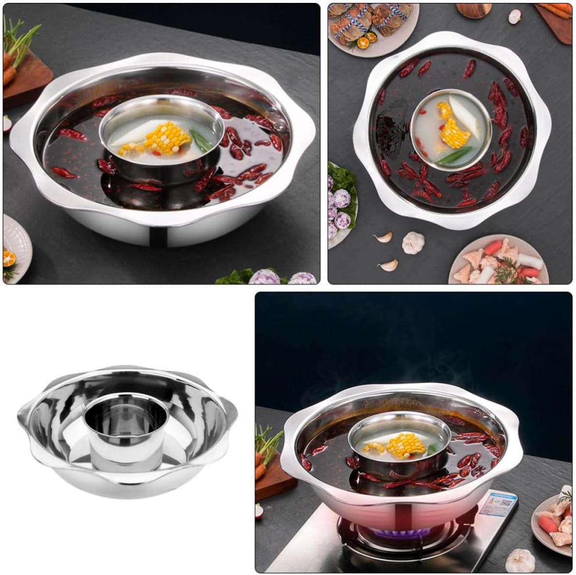 Ipetboom Stainless Steel Two-flavor Hot Pot with Divider Kitchen Hotpot Pot for Home Use Even Heating and Fine Workmanship Sturdy and Practical