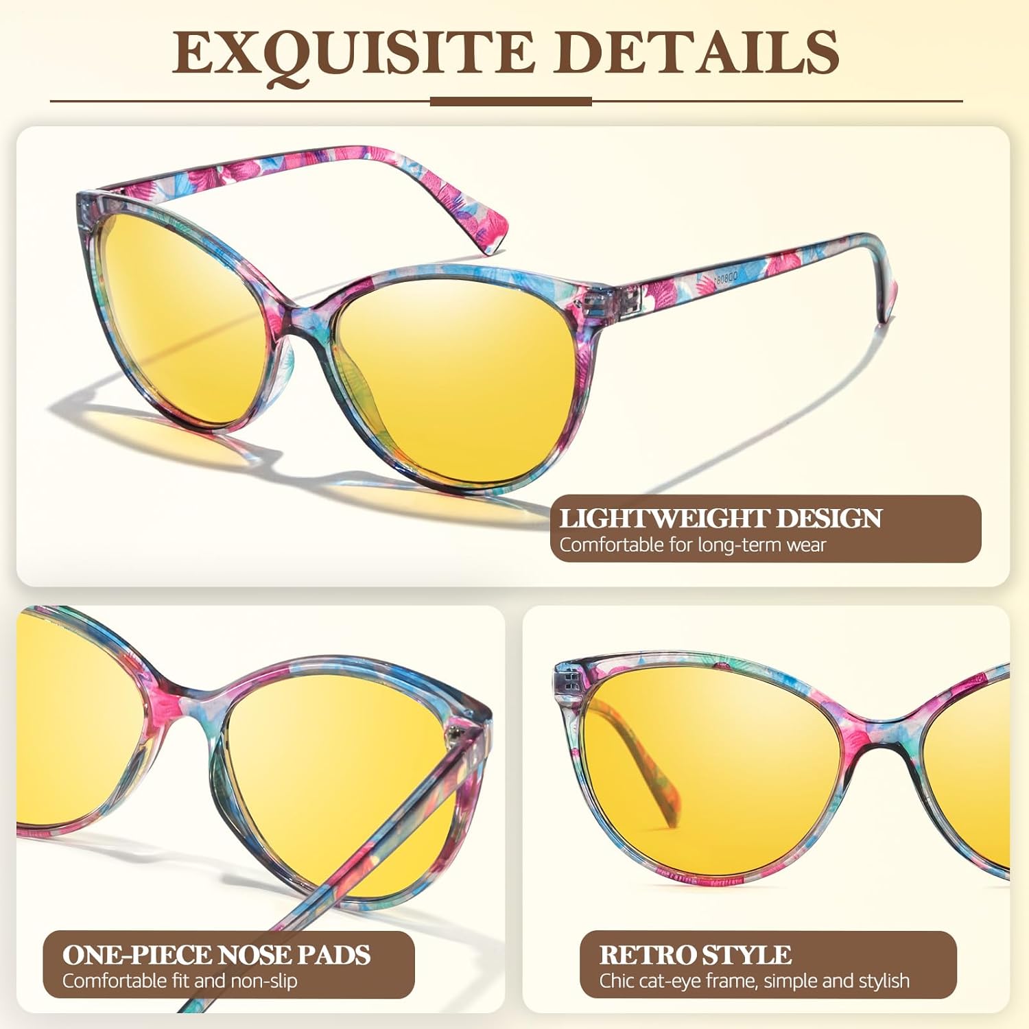 FIMILU Cat-eye Night Vision Glasses for Women, Polarized Night Driving Glasses Anti-Glare and Enhance Vision at Night - Image 7