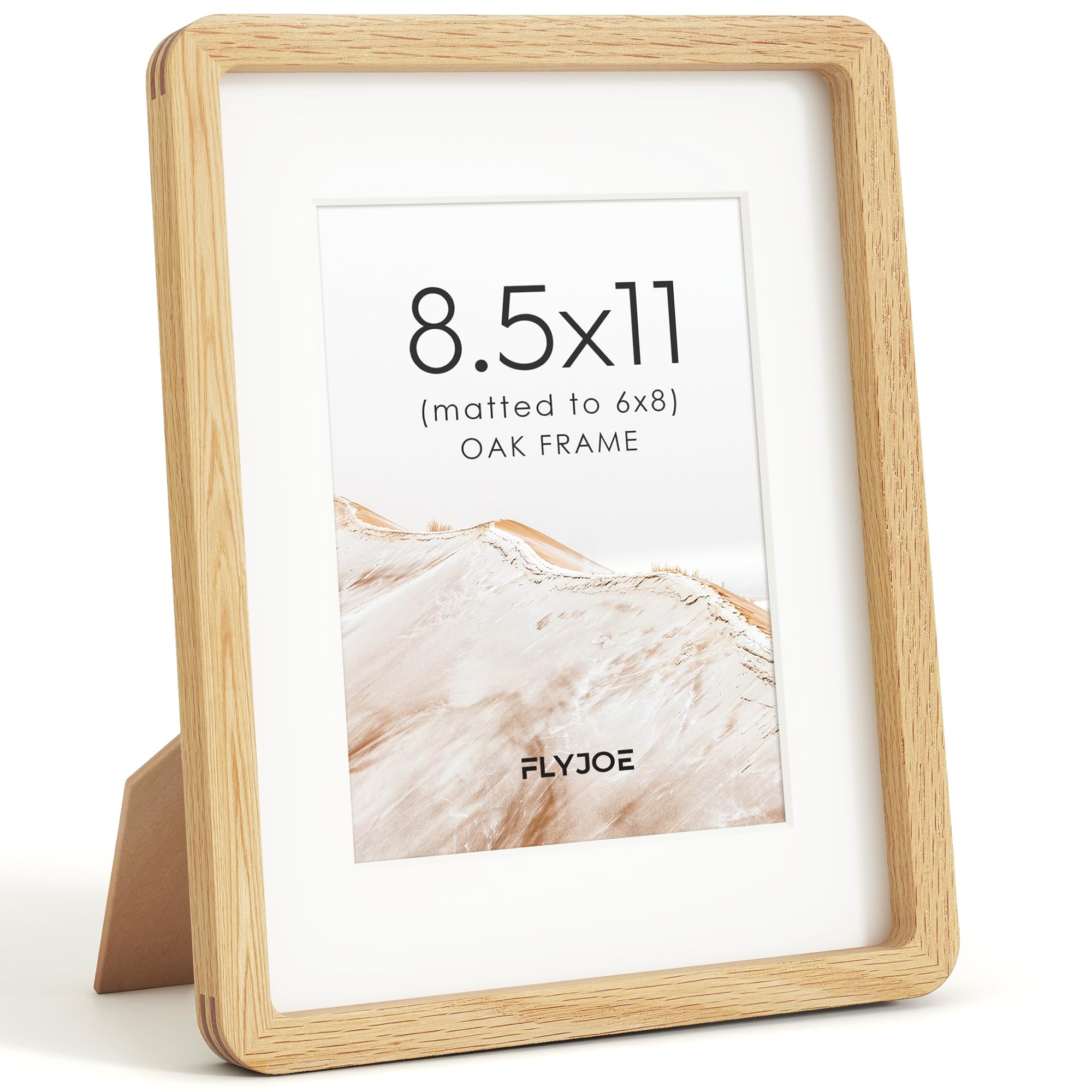 FLYJOE 8.5x11 Picture Frame, Solid Oak Wood Frame with Mat for 6x8 Photo
