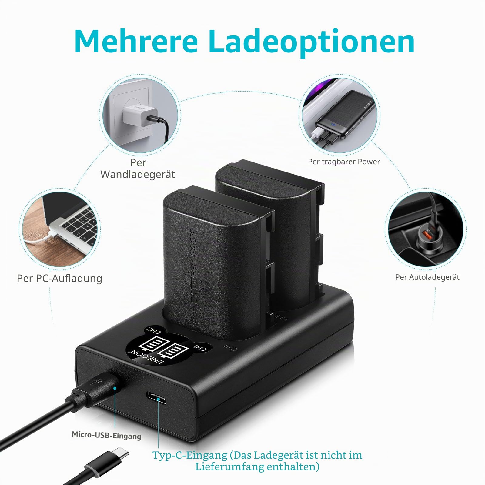 ENEGON LP-E6NH Li-Ion-Akku, hohe Kapazität, 3000 mAh, Ersatzakku für Canon EOS R, R5C, 5D Mark II, 5D III, 5D IV, 5DS, 5DSR, 6D, 7D, 7D II, 7D III, 80D, 70D, 60Da, XC10, XC15