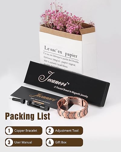 Miniatura 37 de Jecanori Pulsera de cobre para hombre, pulseras magnéticas de fuerza 3X para hombres