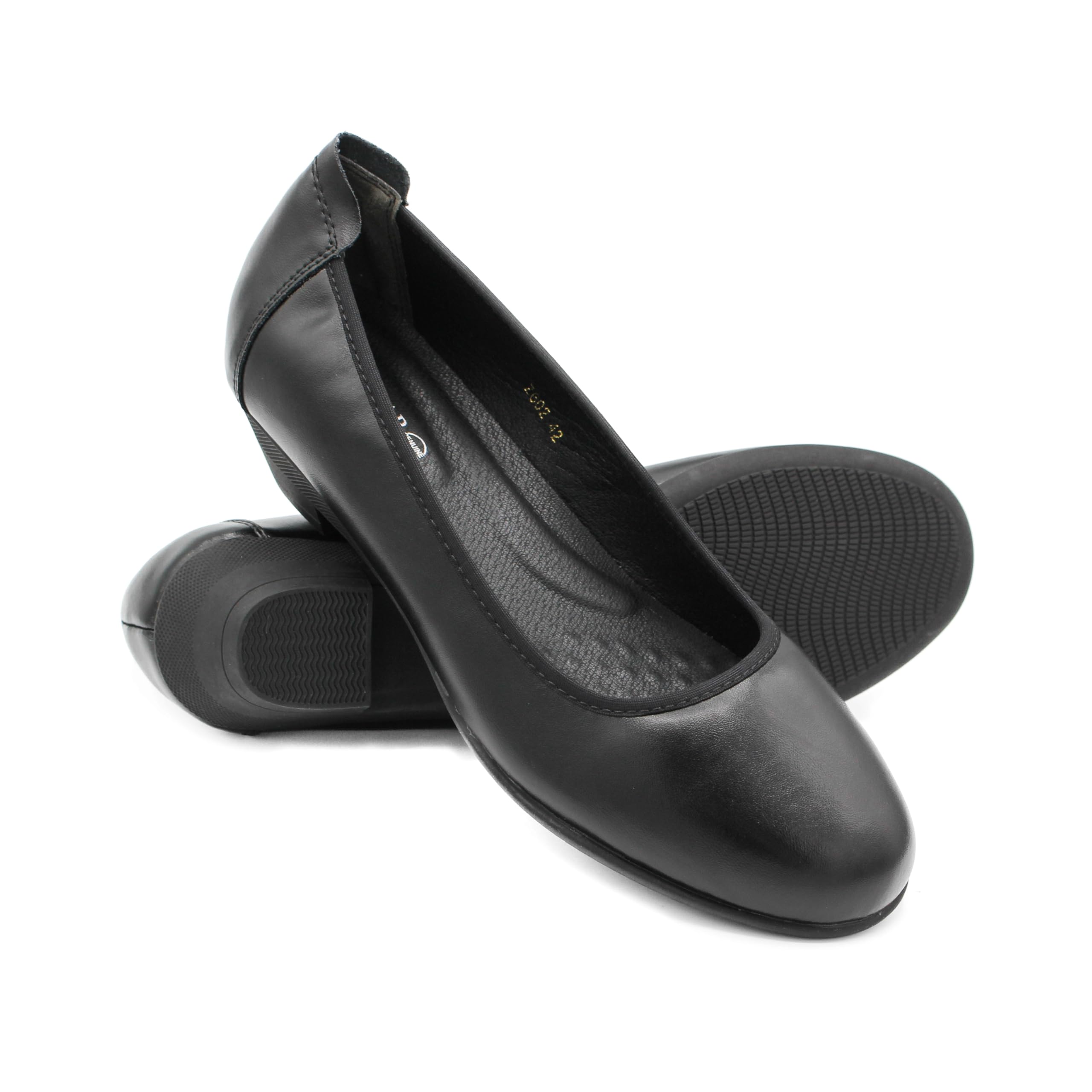 Zerimar Wygodne skórzane baleriny damskie - eleganckie lekkie buty do codziennego użytku biurowego - obcas 3,5 cm