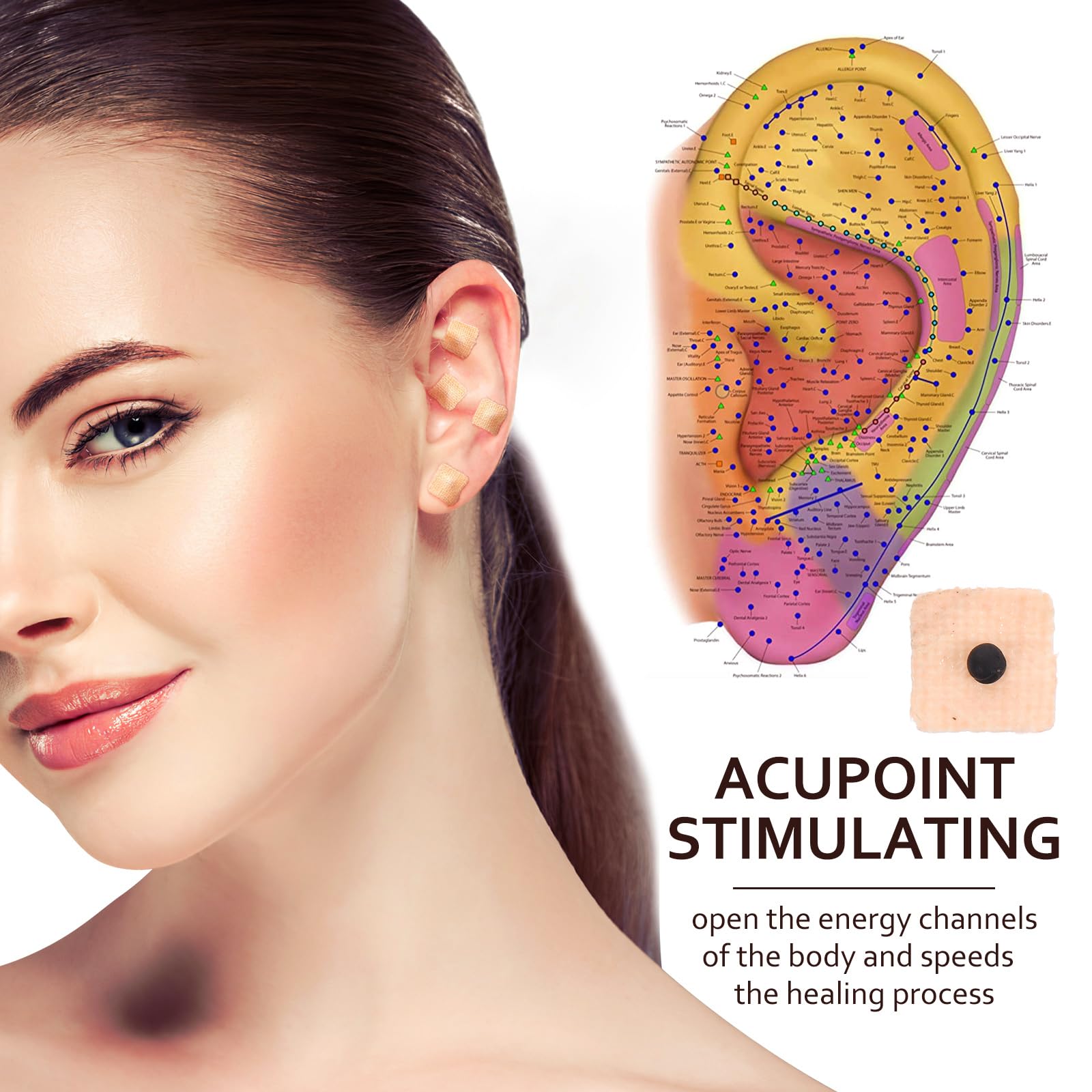 SUPVOX 600 Parches de acupuntura auricular - Parches de Acupuntura de Oreja para Relajación y Alivio del Estrés - 10 Hojas de Semillas Naturales con Adhesivo para Acupresión Auricular