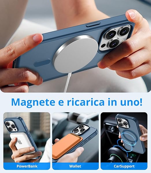 Vansdon Cover Magnetica per iPhone 15 Pro con 1 Pezzi Vetro Temperato, Compatibile con Magsafe, Protezione anticaduta di livello militare, Custodia Traslucida Opaca Sottile Antiurto-Blu - 3