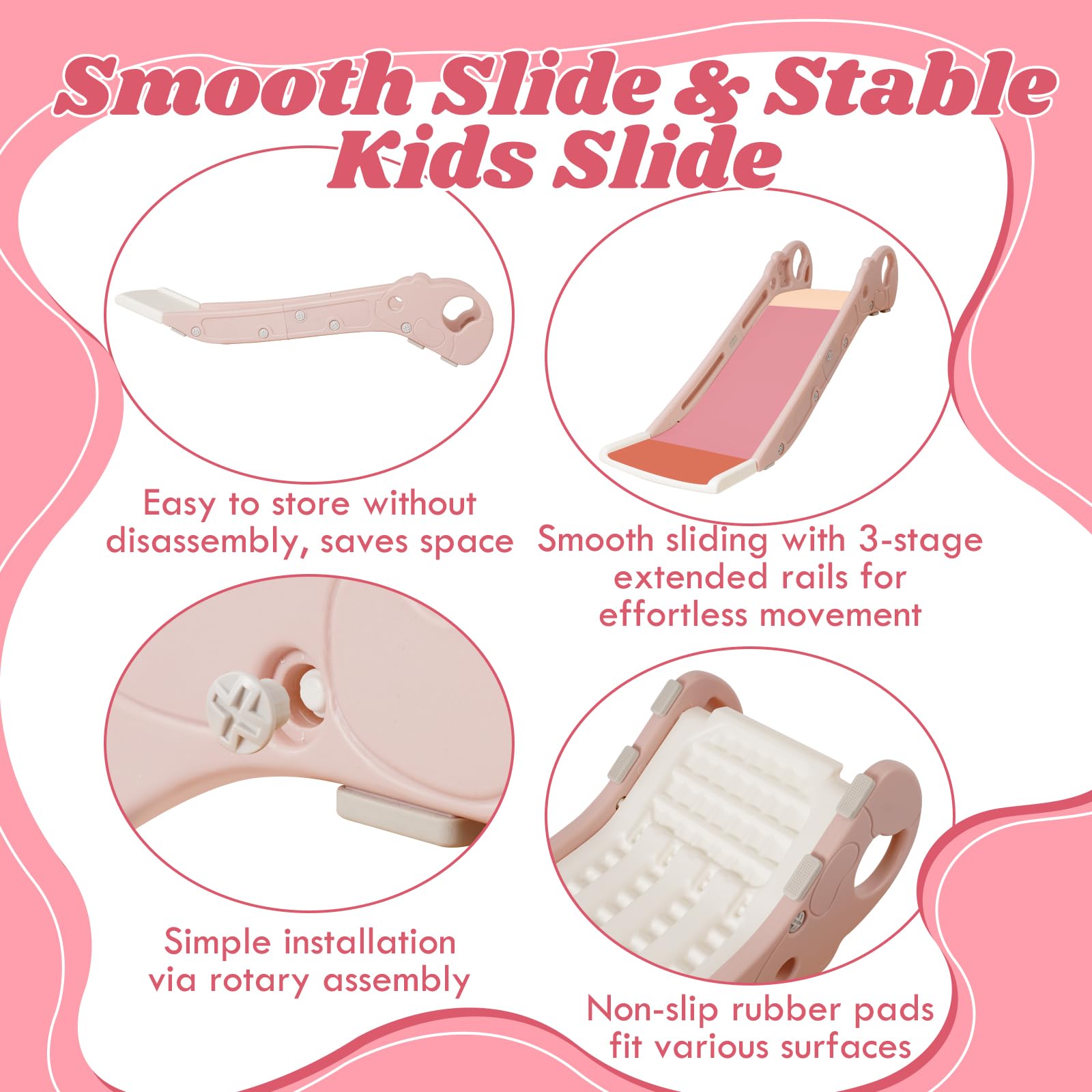 Rutsche für Kinder, Indoor Rutsche für Bett & Sofa, Kleinkind Bettseitenrutsche mit Rutschfester Basis, Montessori-Spielzeug Rosa