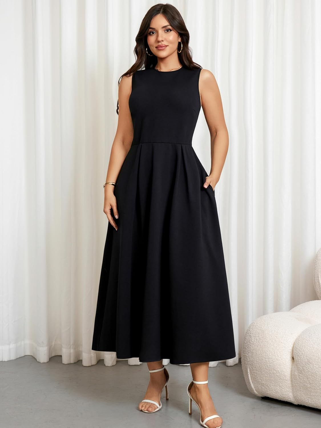 RWJ Plus Size Dresses for Women Summer 2026 Elegant Classy Sleeveless A Line Formal Wedding Guest Cocktail Dress Pocket