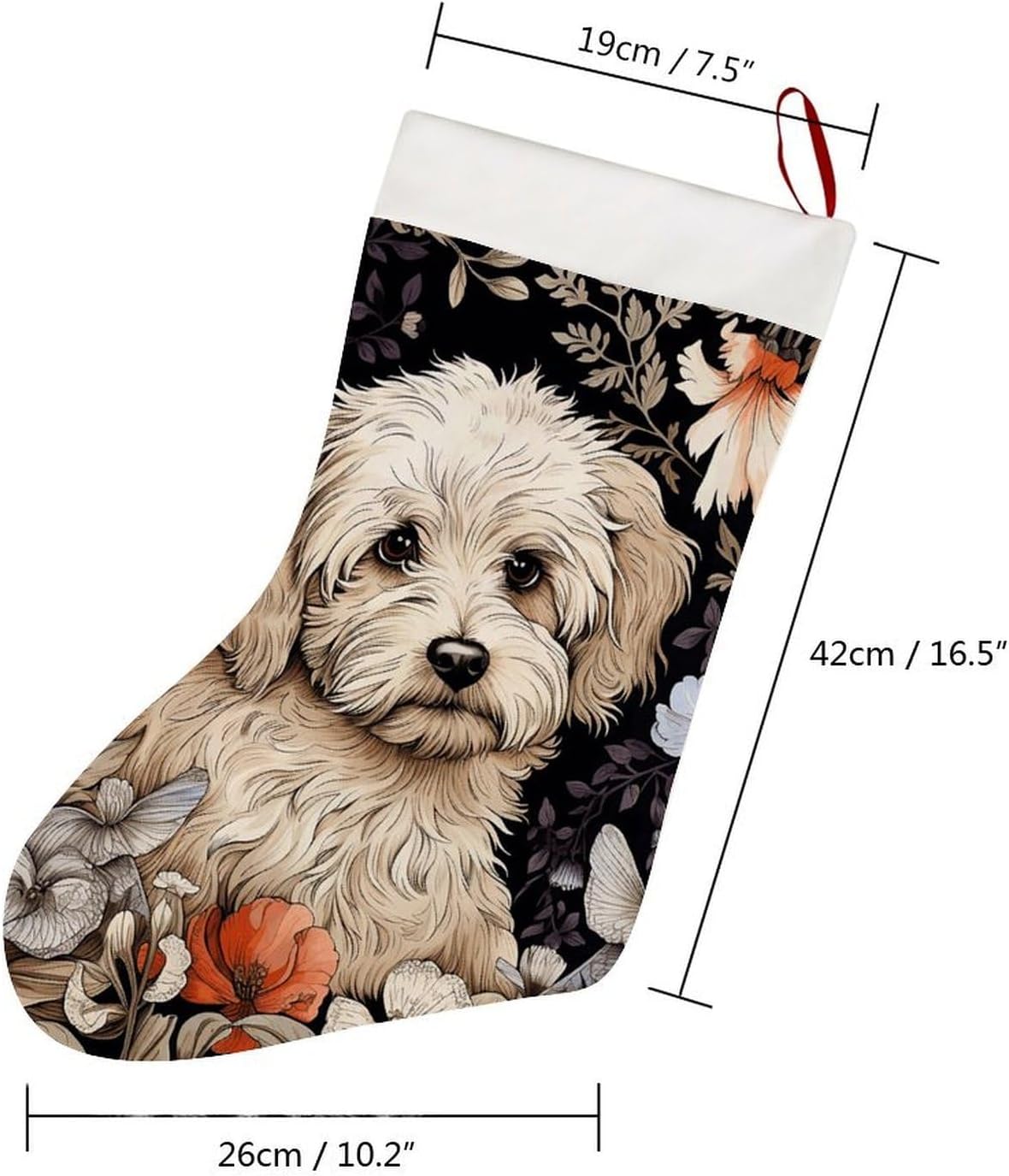 Hand Drawn Garden Dog Christmas Stockings with 10.2 Inch Plush Cuff - 16.5 Inch Large Xmas Stockings for Fireplace Hanging, Traditional Holiday Decor for Family Christmas Party image 2