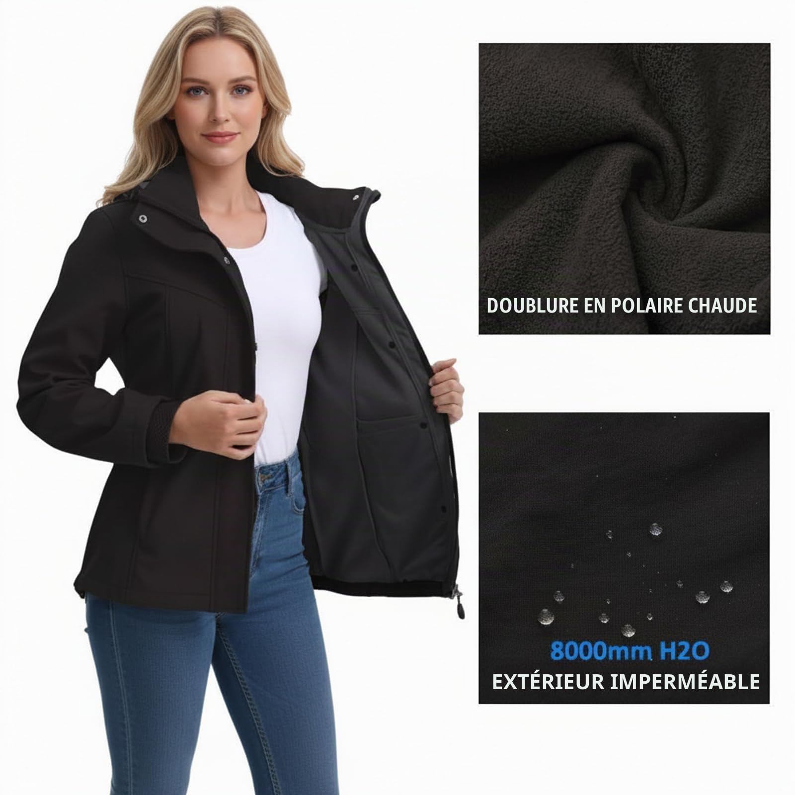 Vestes imperméables femmes Imperméable à capuche Veste softshell Manteau fonctionnel décontracté pour l'extérieur
