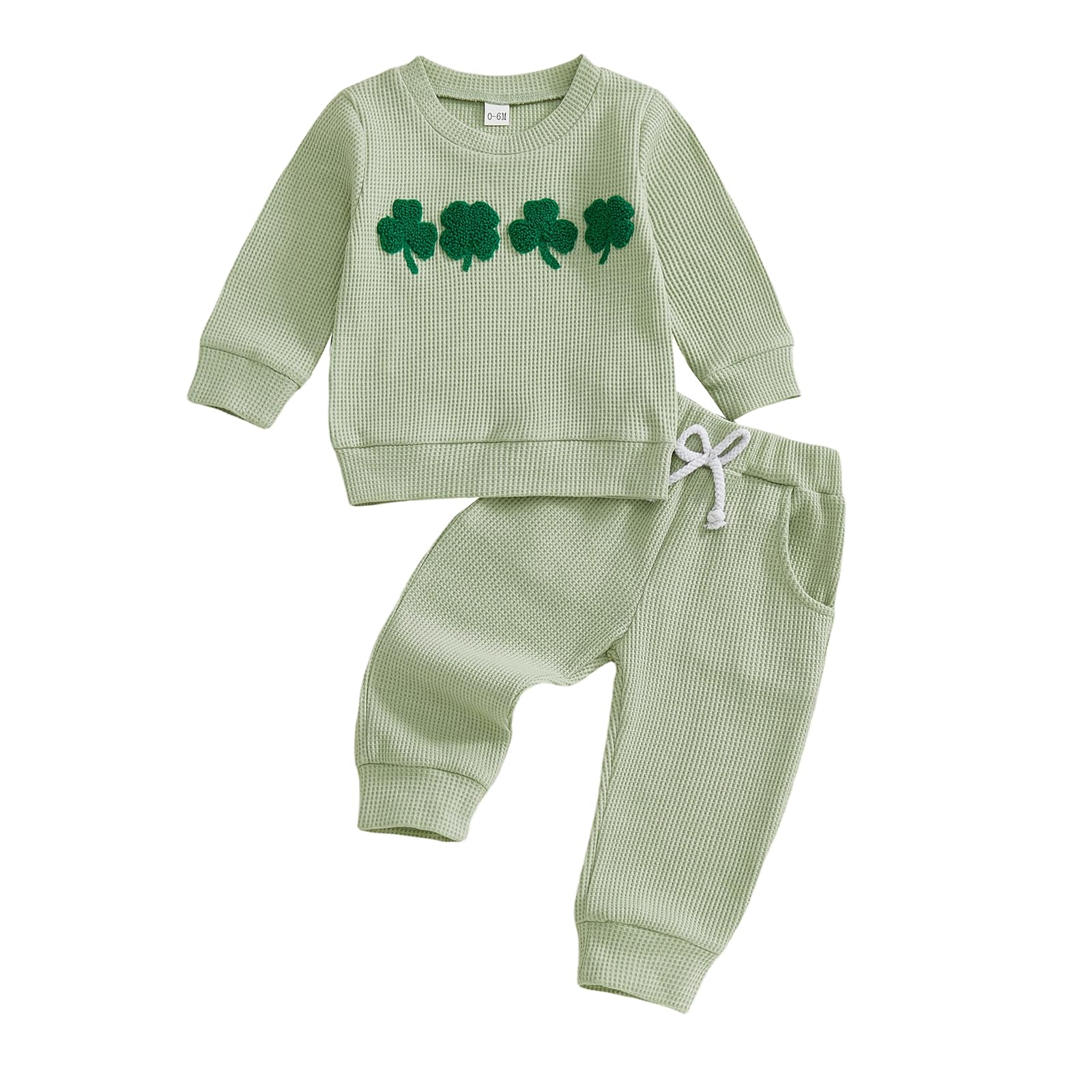 Toddler Baby Girl Boy St Patricks Outfit Lucky Dude Clover Waffle Sweatshirt Shamrock Pants Kids Irish Clothes