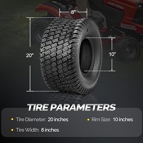Miniatura 3 de TUFFIOM Juego de 2 neumáticos para cortacésped 20x8.00-10, neumáticos de césped 4PR para césped y jardín para tractor de jardín, cortacésped, sin