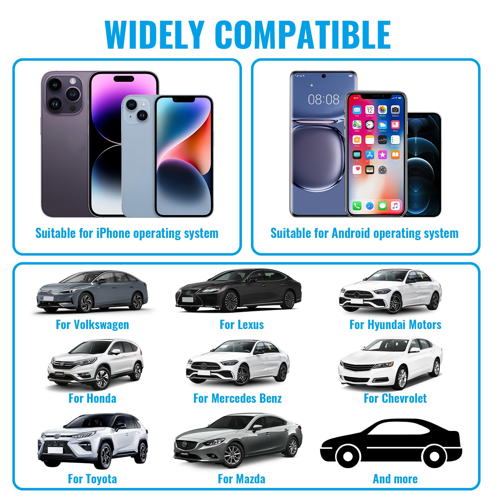 Adaptador CarPlay Inalámbrico 2 en 1, Mini CarPlay Inalámbrico 2 en 1 para Apple CarPlay/Android Auto Plug and Play, Bluetooth y WiFi, Conexión Automática, para iPhone iOS 10+ y Android 11+