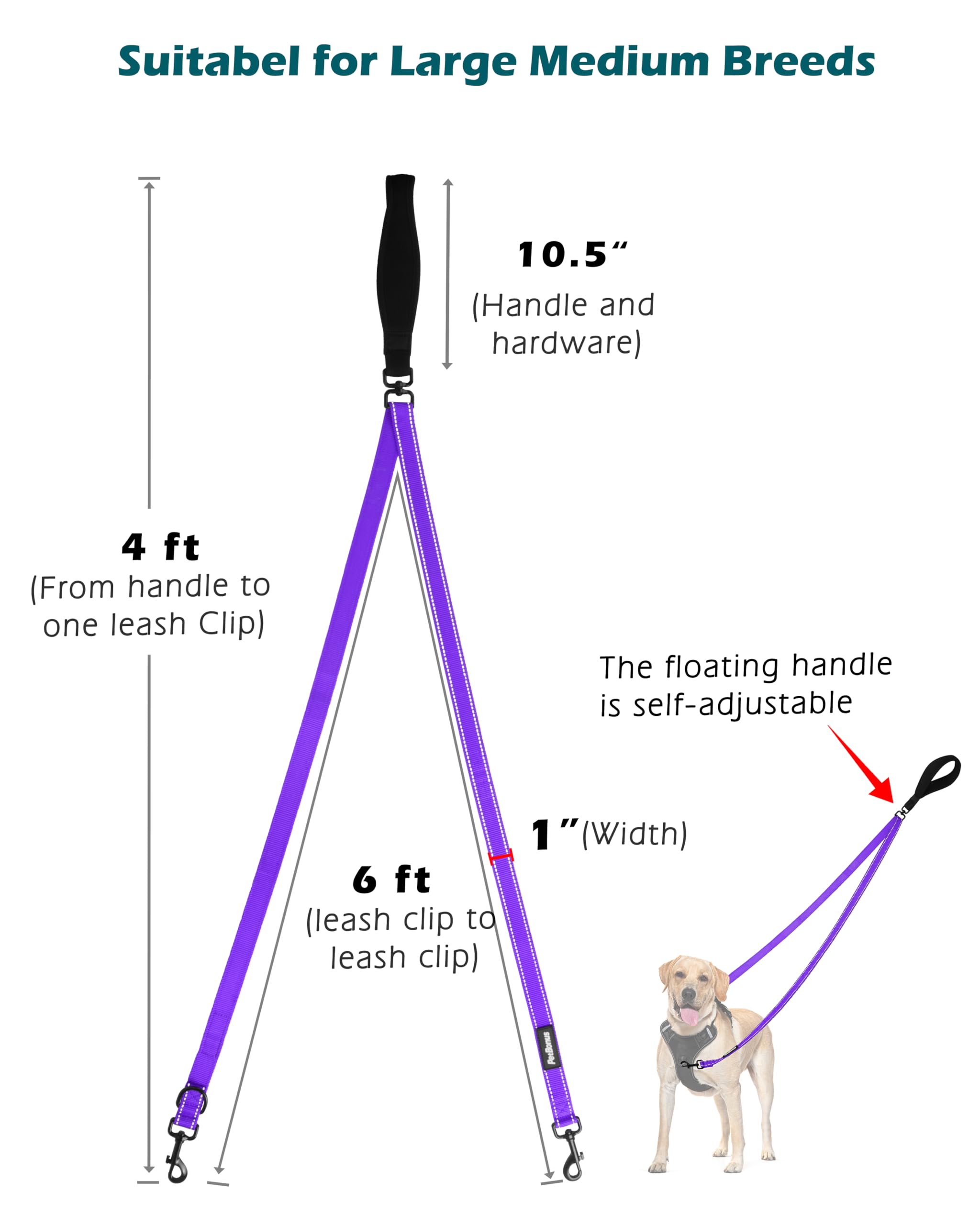 PetBonus Two Point Control Dog Lead, Works with No Pull Harnesses, No Tangle Training Leads - Image 4