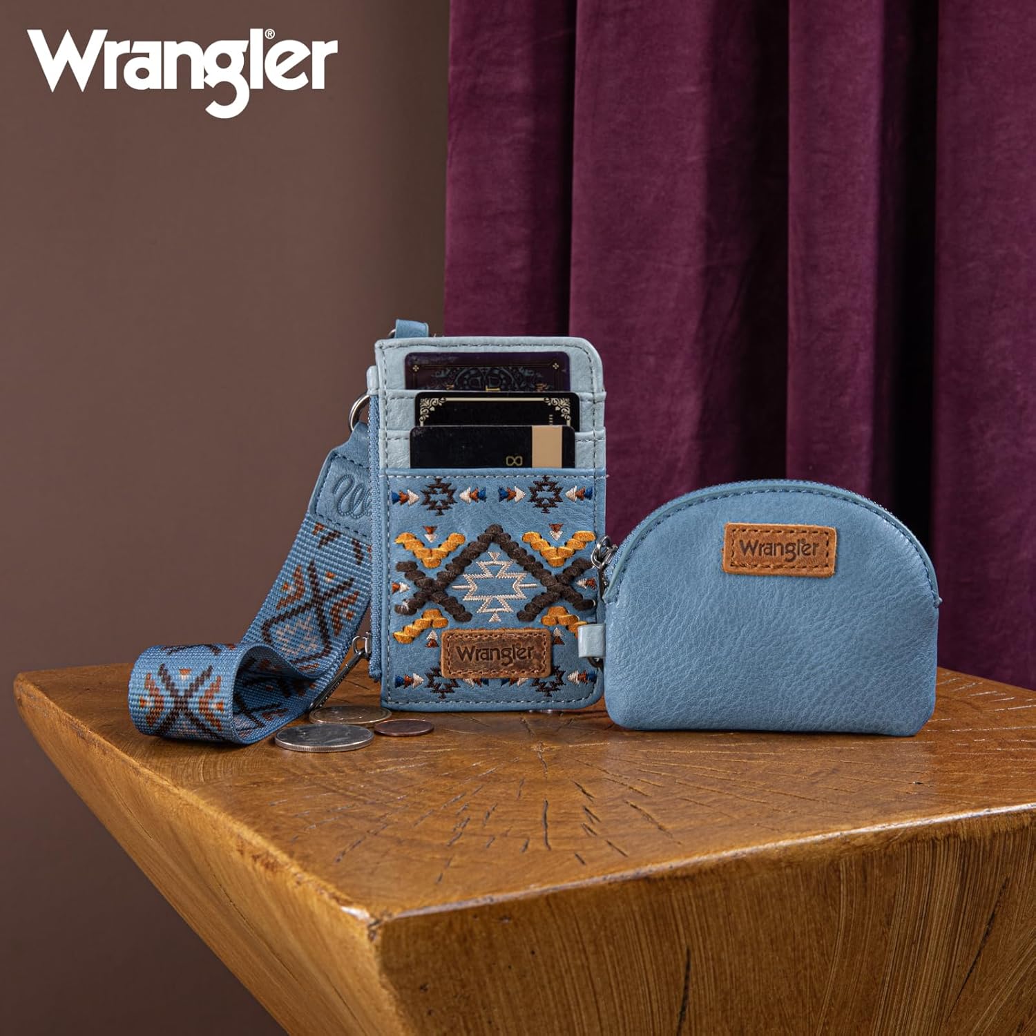 Wrangler Western Keychain Wristlet Wallets for Women Retro Dual Pouch Wristlet Credit Card Holder Wallet with Zipper Pocket WG2214-W0051JN - Image 5