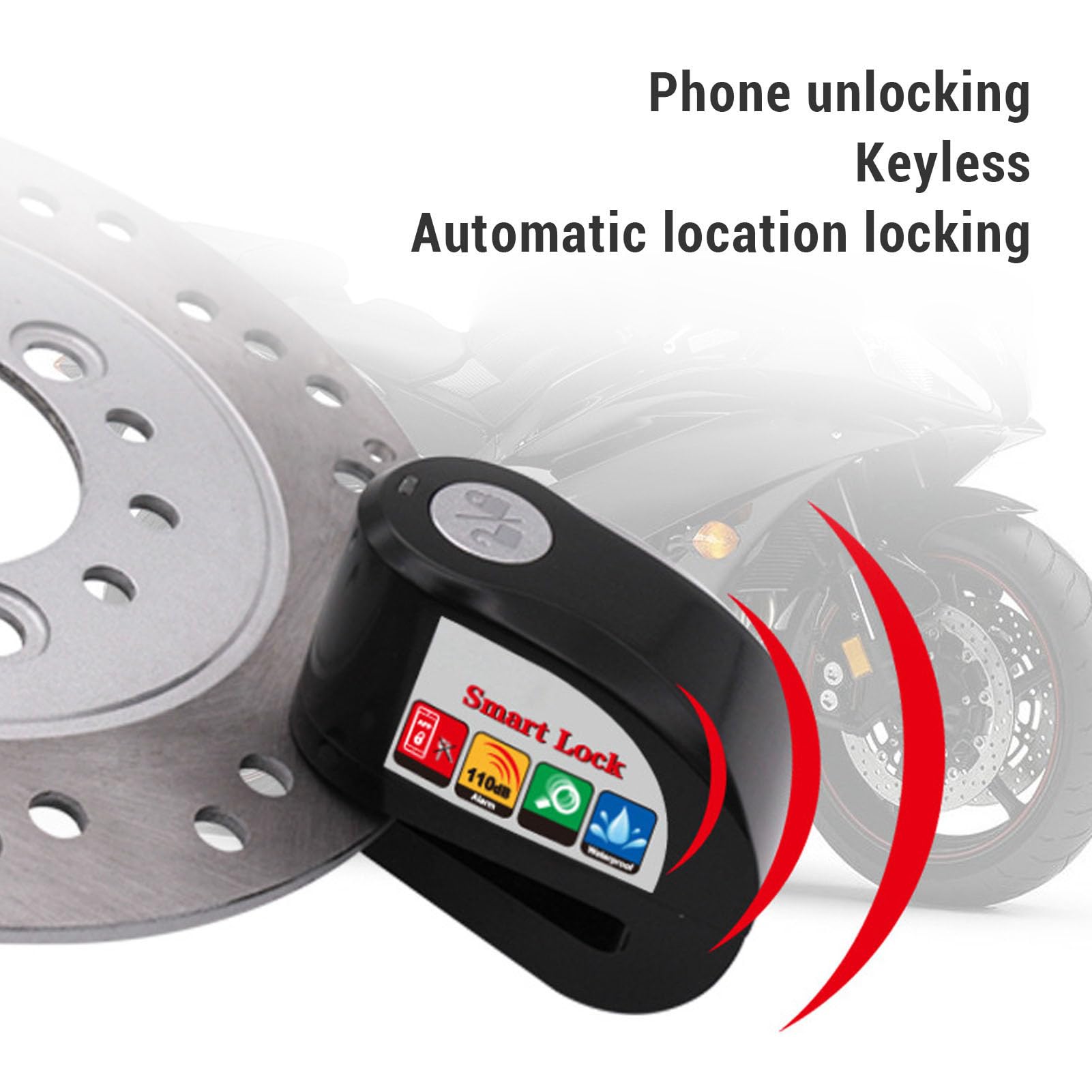 Bloque-Disque D'alarme, Antivol de Frein de Roue de Moto avec Déverrouillage Bluetooth, Positionnement Automatique, pour Vélos, Vélos électriques, Motos
