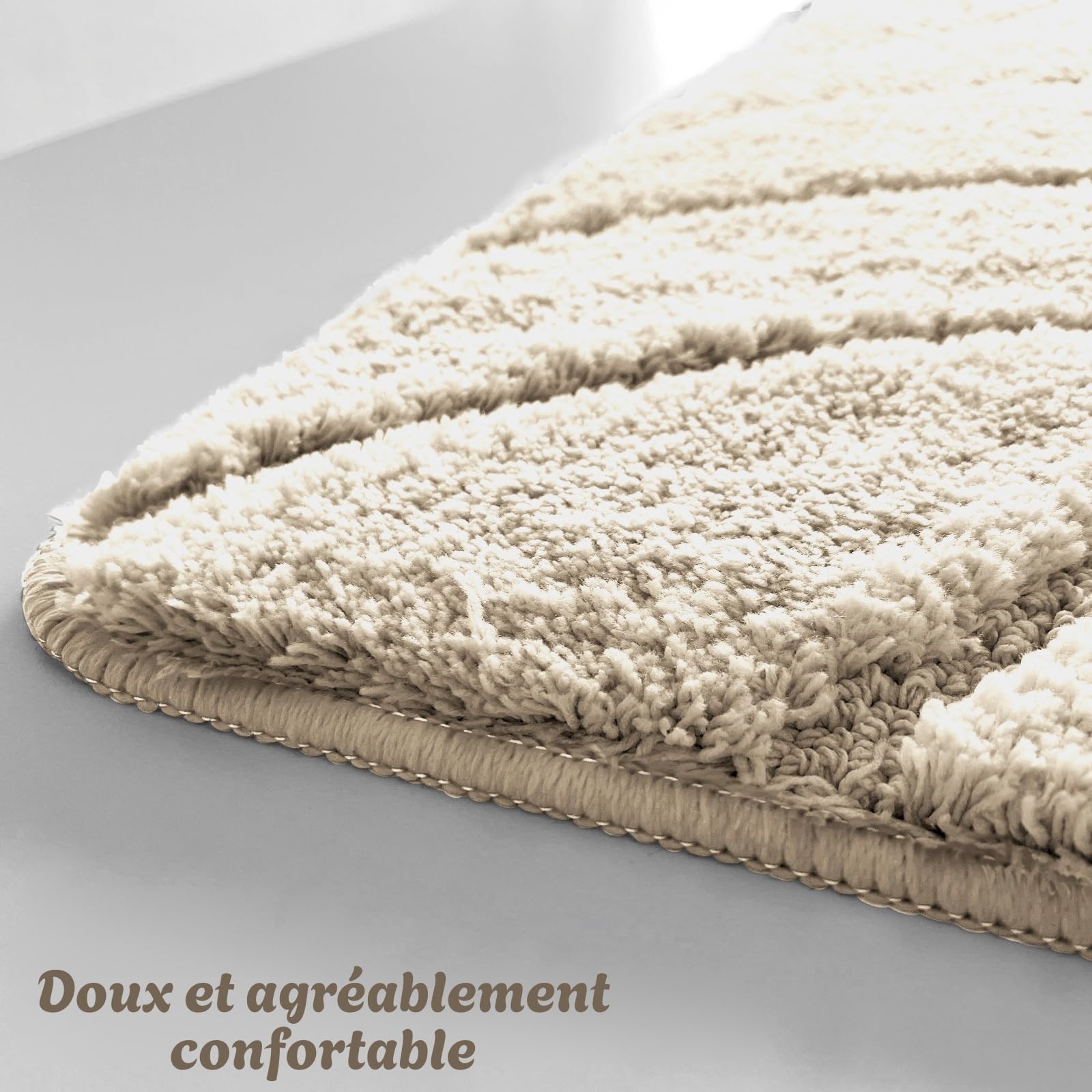 KARAT Tapis de Bain Doux Antidérapant Séchage Rapide Lavable 40°C Oeko-TEX 80x150 cm Maris Crème