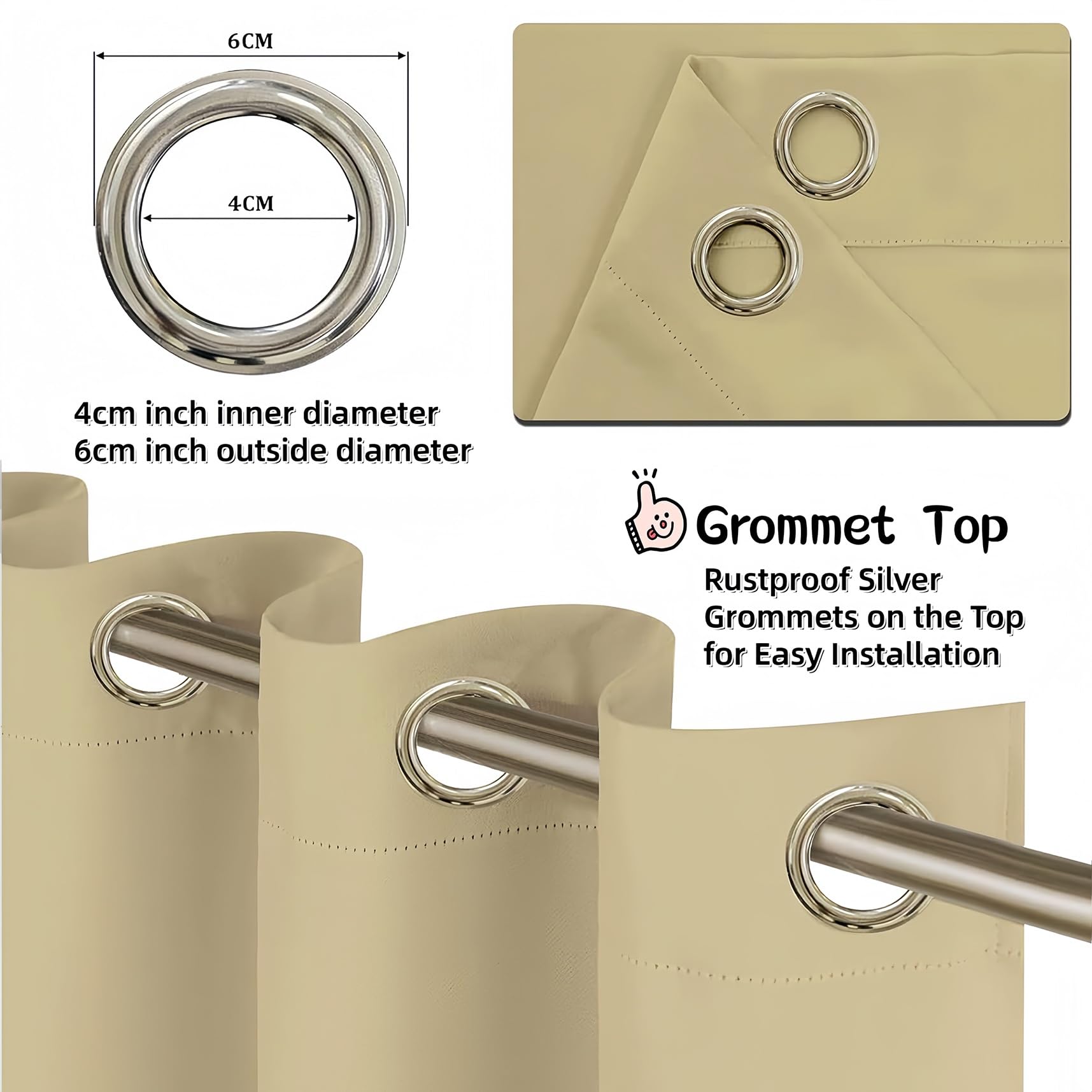 Blackout Thermal Curtains 100 x 250 cm Wärme, Gegen Kälte, Schalldämmende Blickdicht Verdunklungsvorhänge 1Er Set für Wohnzimmer Kinderzimmer Schlafzimmer Fenster, Creme Farben
