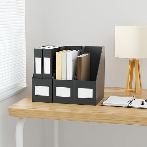Miniatura 5 de JiaWei Portatarjetas negras para archivadores, 3 paquetes de cartón, organizador de oficina, almacenamiento de escritorio, archivador para estantes