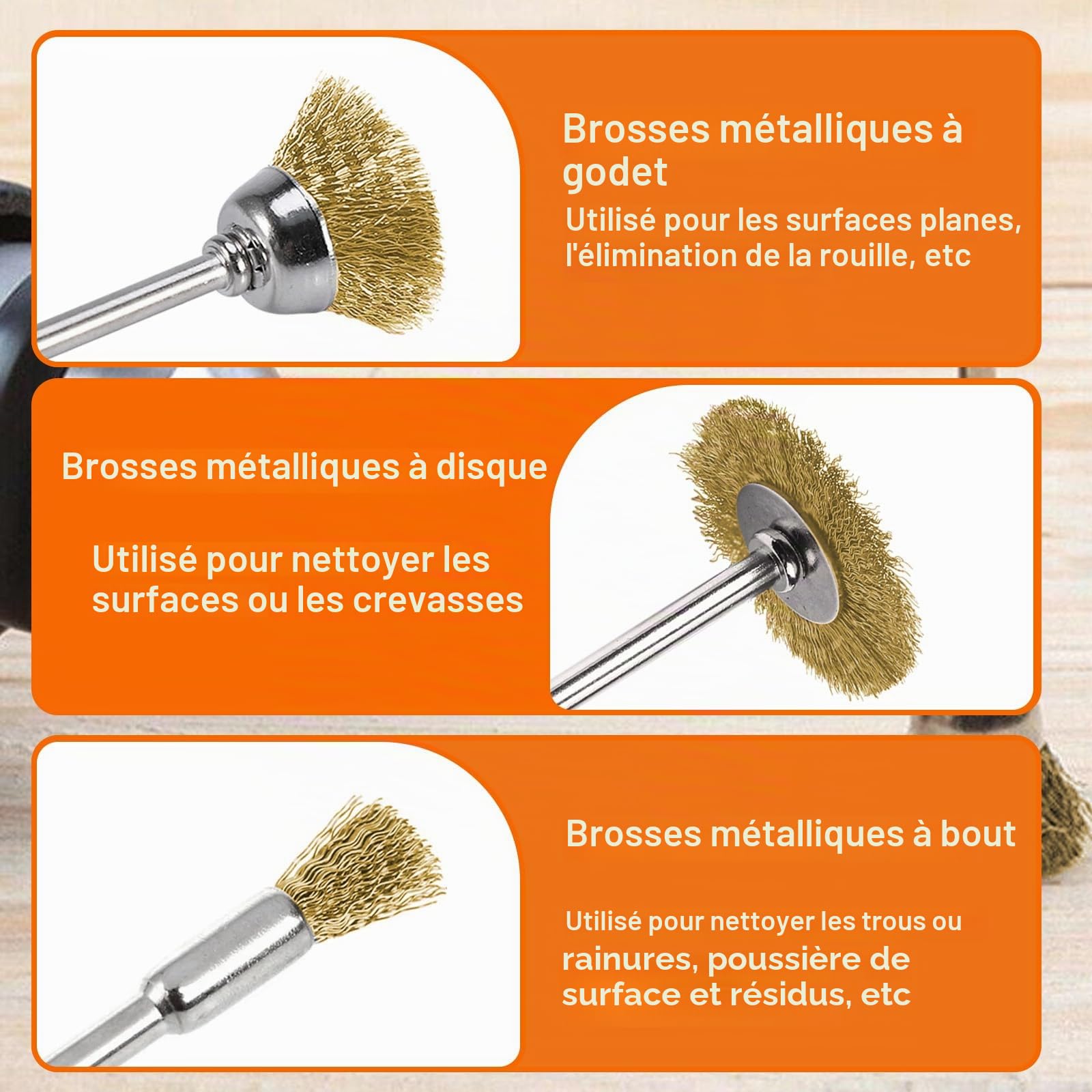 Brosse Metallique pour Perceuse, 45pcs Mini Brosse Métallique en Laiton pour Dremel Rotatifs Outils, 3 Formes avec Tige 3mm pour Polissage Dérouillage Nettoyage Ponçage