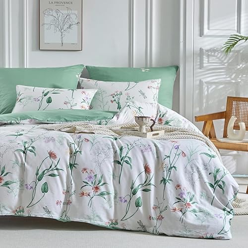 Miniatura 10 de Lekesky Funda de edredón de algodón tamaño Queen  Juego de funda de edredón reversible de mango 100% algodón lavado para todas las estaciones, juego