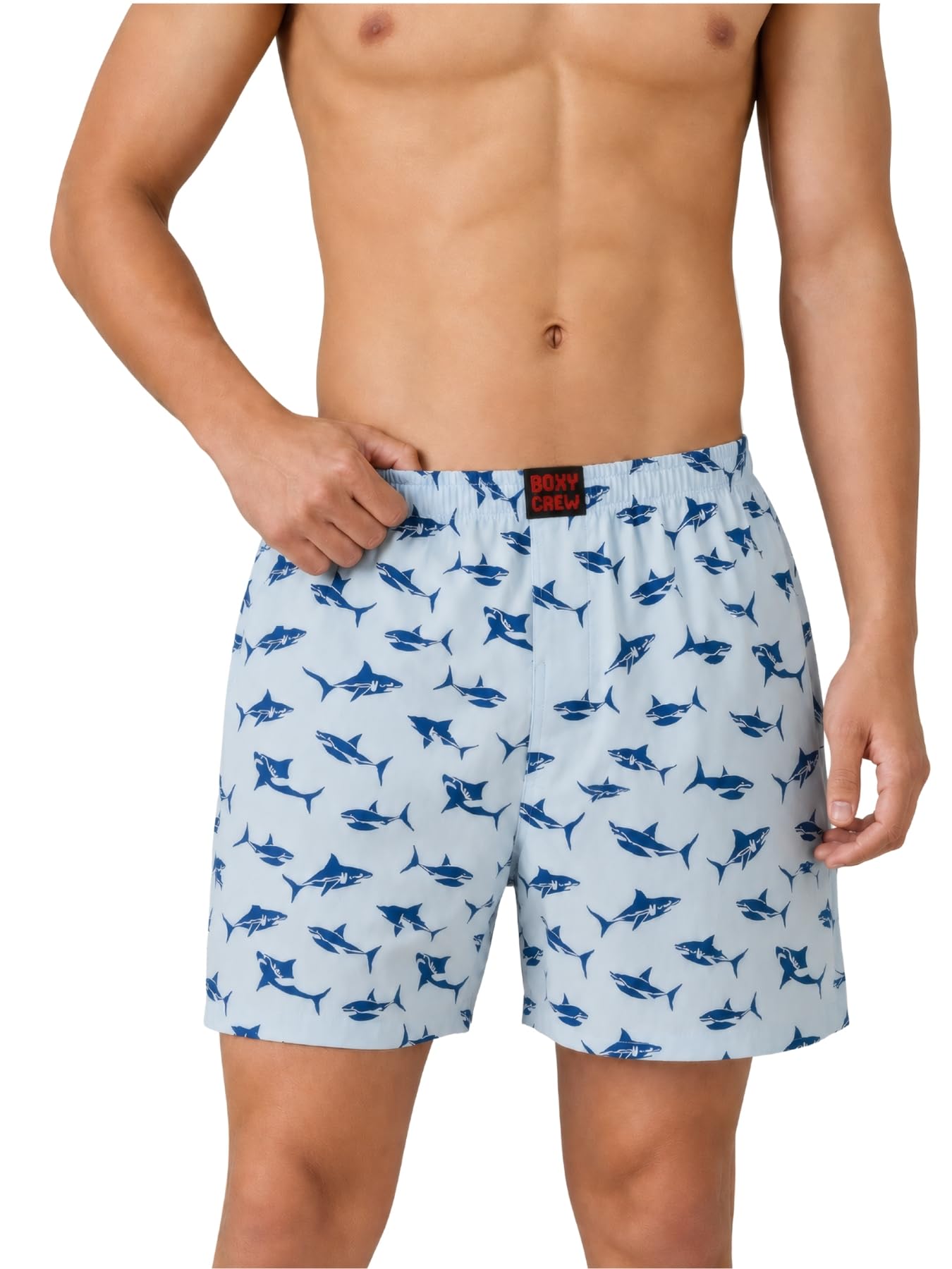 Men's Printed 100% Cotton Boxer Shorts | No-Mark Soft Elastic Waistband | Regular Comfort Fit with Dual Side Pockets & Button Fly | Sky Blue-picture-16