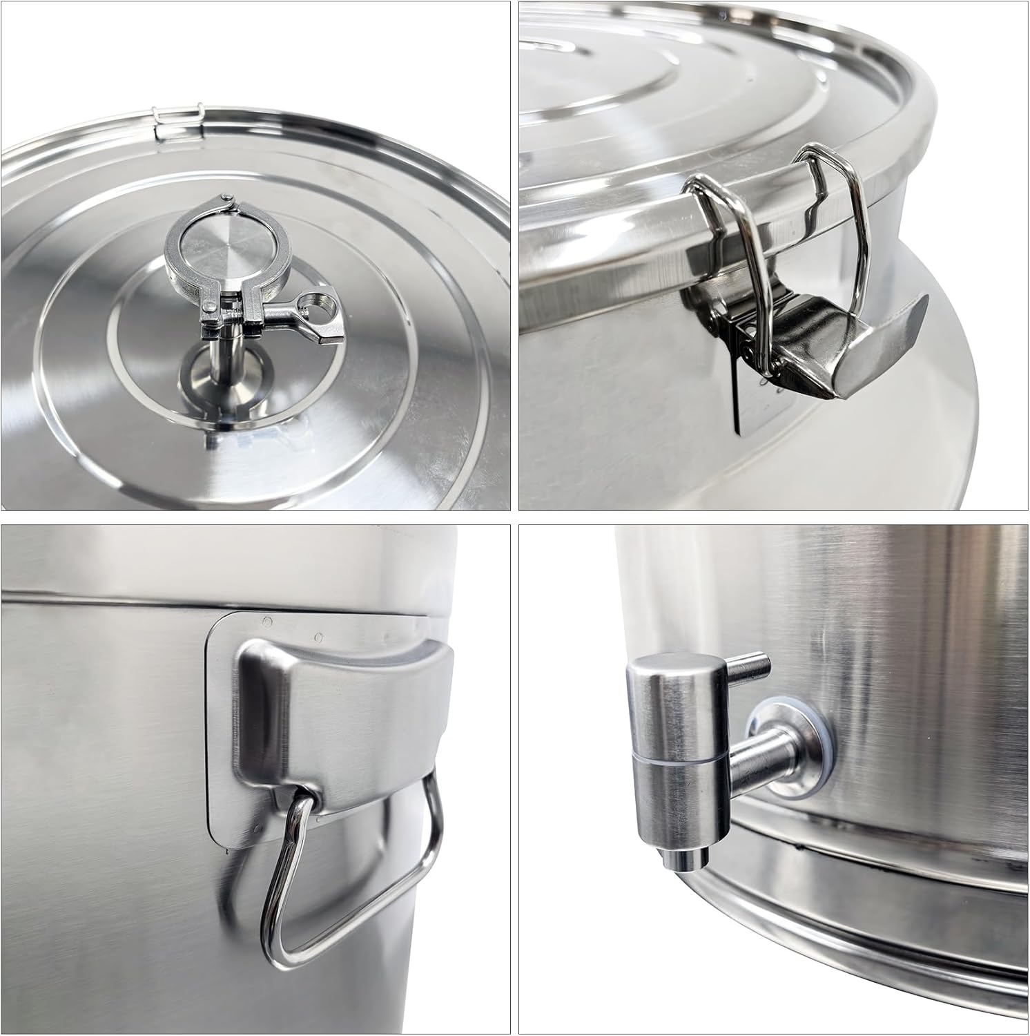 INTSUPERMAI Fermentation Tank 64 L/16.91 Gal Stainless Steel Fermenter Metal Airtight Canister Food Storage Container with Lid and Clamps Stainless Steel Milk Can for Commercial Home Kitchen Farm