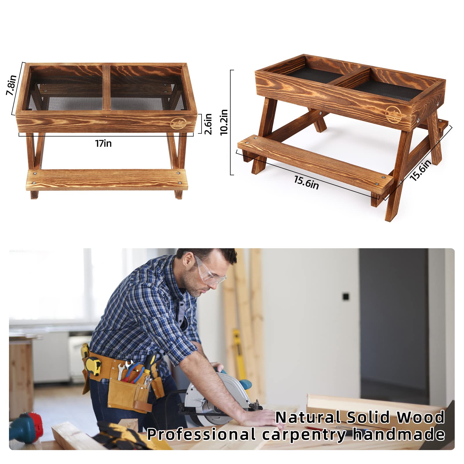 Mesa de Pollo sin residuos, comedero de Picnic de Pollo Hecho a Mano de Madera carbonizada, Kit de comedero de Pollo Grande, comedero de pájaros Salvajes, Patos y Ardillas, Parte Inferior de Malla