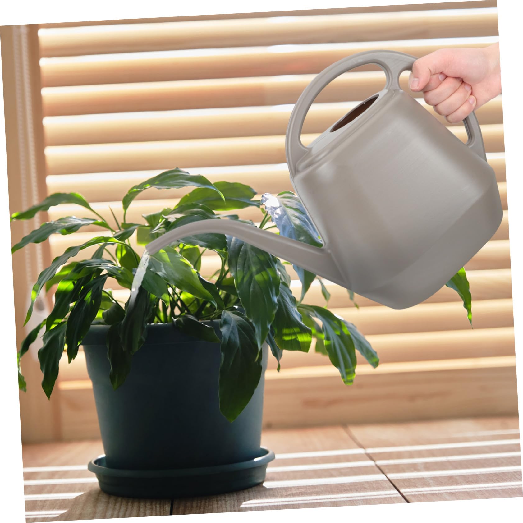 Regadera para Flores de Interior y Exterior Boquilla Larga, Capacidad 4l, Plástico Resistente Color Café para Riego de Plantas y Suculentas