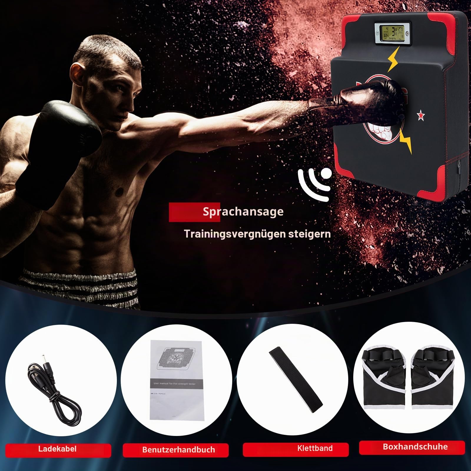 Hoteam Boxkrafttester, Schlagkraftsensor, verstellbare Höhe, Box-Trainingsgerät, Wandmontage, Boxer, Boxer, Boxsack, Maschine für Erwachsene und Kinder (stilvoll)