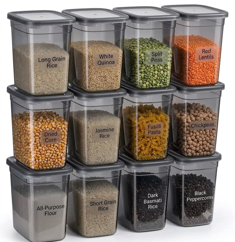 Square Plastic Food Storage Container Set, Airtight Kitchen Containers for storage | Kitchen Organizer & Kitchen Accessories Items (1000Ml, Pack of 12, Plastic)-image-24