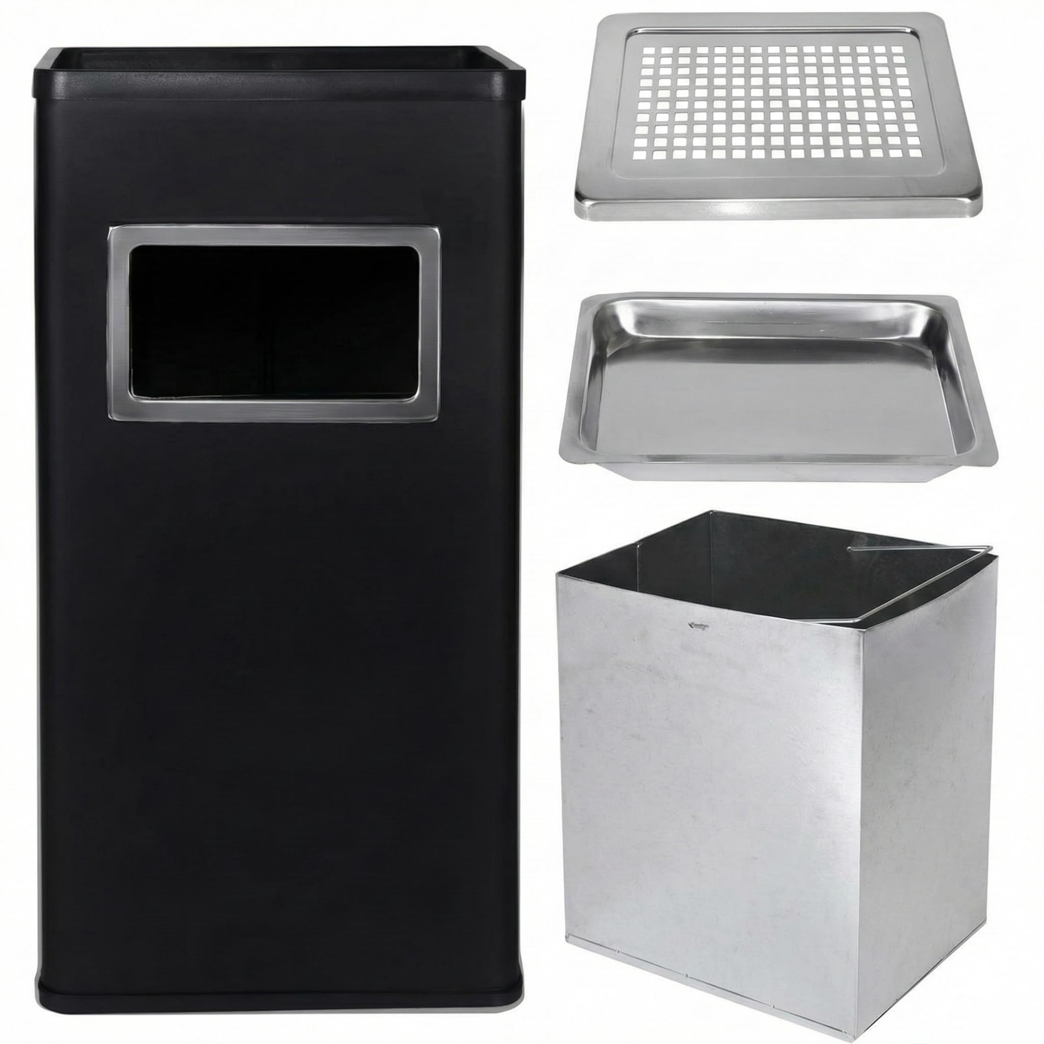 Standaschenbecher für draußen, 2-in-1 mit 20 Liter fassendem Abfallbehälter, Abmessungen H61 x L30 x B24 CM, Schwarz. Mülleimer
