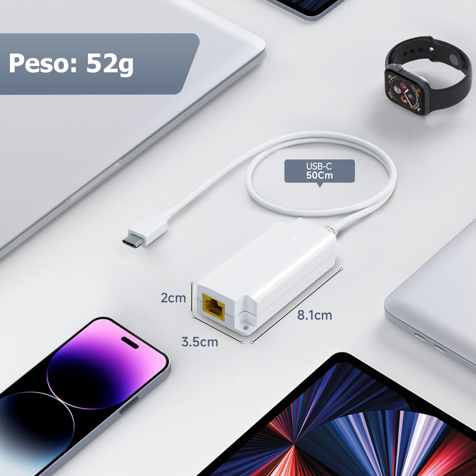 PROCET Convertidor PoE a USB-C - Adaptador Gigabit 10/100/1000Mbps, Salida 5V 2A 10W, IEEE802.3af/at Compatible Con Tablet/iPad