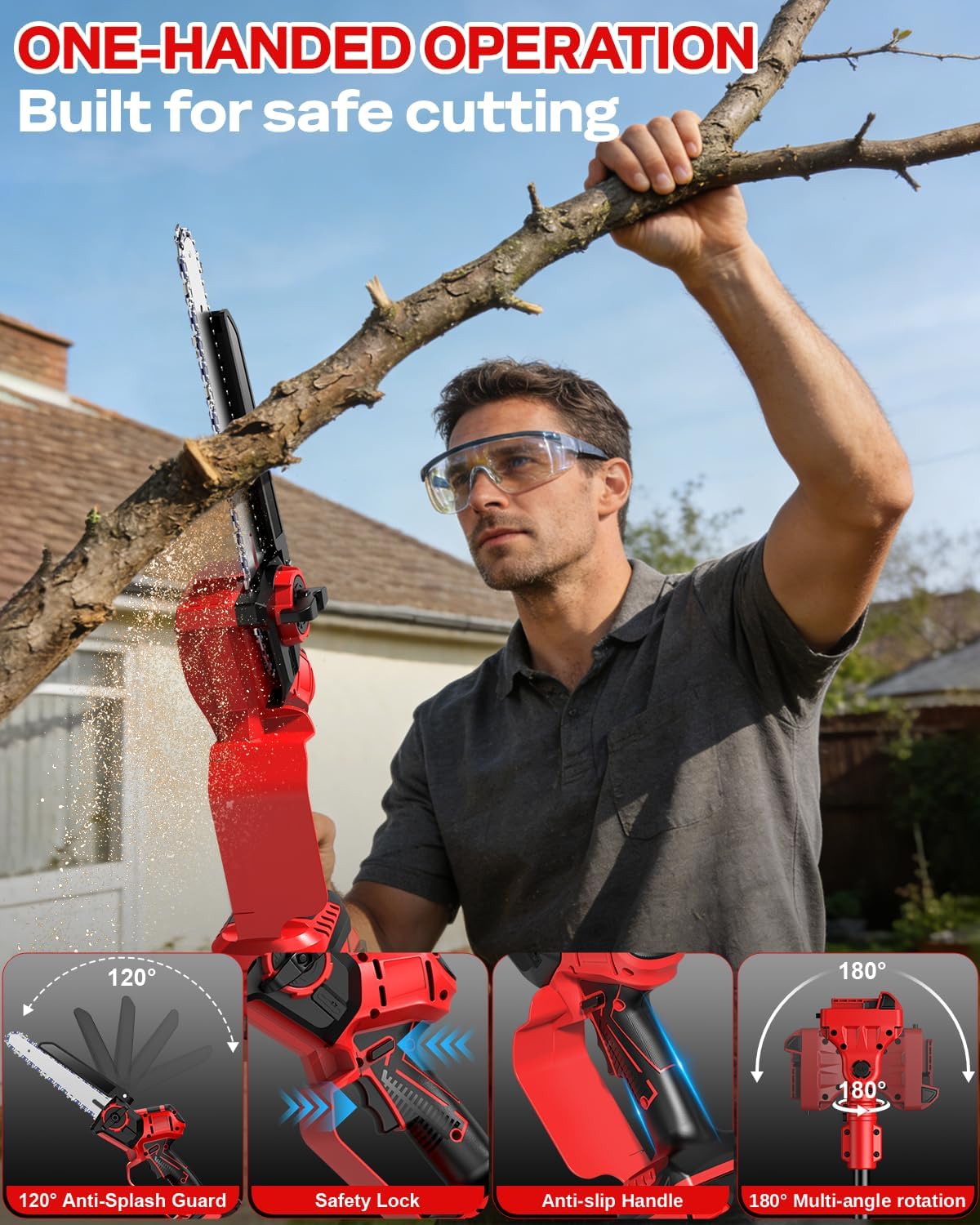 Cordless 8 Inch 2-IN-1 Pole Saw and Chainsaw Compatible with Milwaukee 18V Battery, Electric Pole Saws with Brushless Motor– Extends to 15.9 ft for Tree Trimming & Pruning (Tool Only, No Battery)