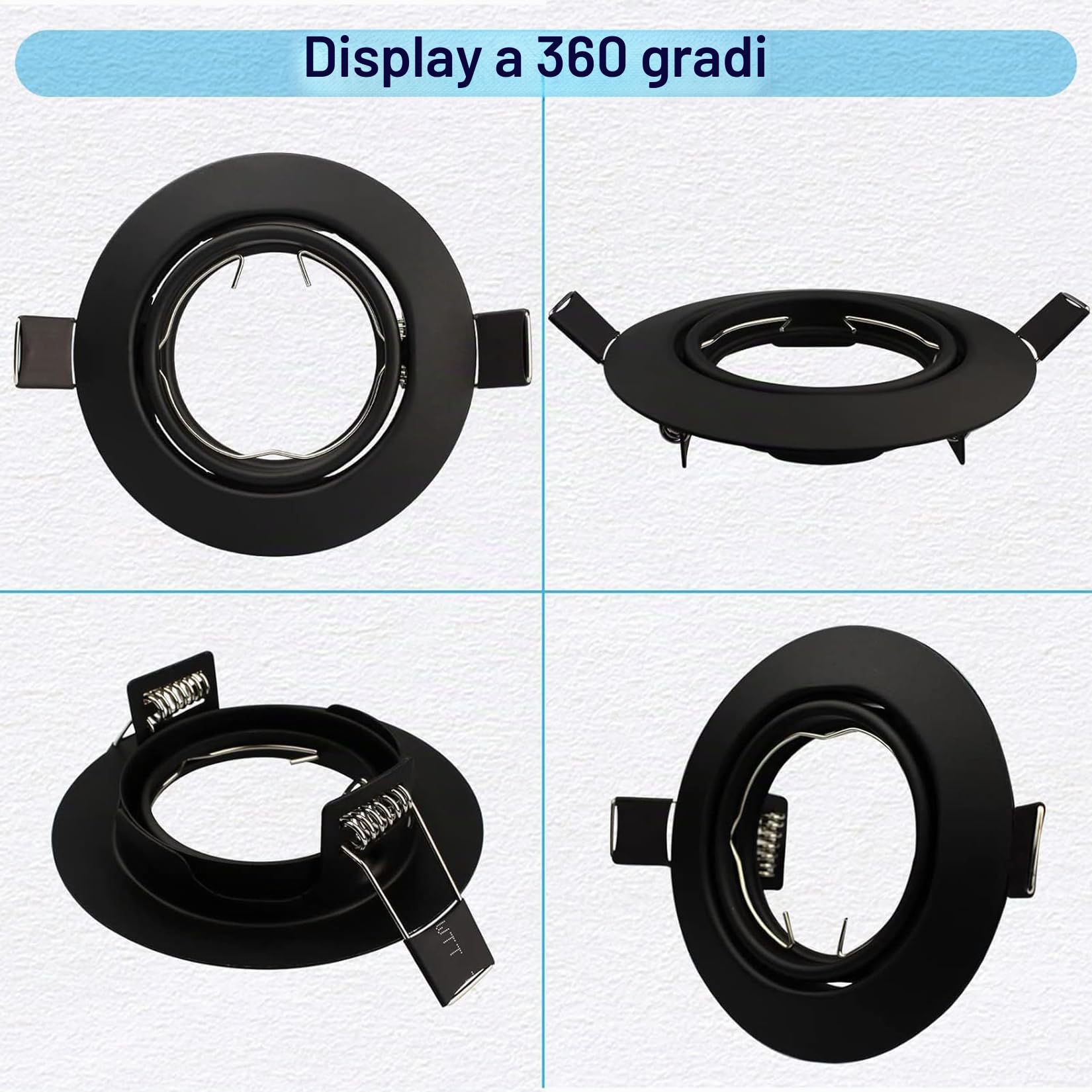 Cornice Faretti LED da Incasso per Cartongesso GU10 Nero,12x Faretto Incasso Cartongesso Soffitto Orientabili a 30°,Foro 68mm-80mm,Portafaretto Rotondo,Portalampada GU10 per Faretto e Alogeno