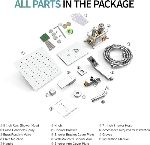 Miniatura 6 de SR SUN RISE Sistema de Ducha - Juego de Grifo de Ducha con Cabezal de Ducha de Lluvia de 8 Pulgadas y Ducha de Mano - Sistema de Ducha de Lluvia
