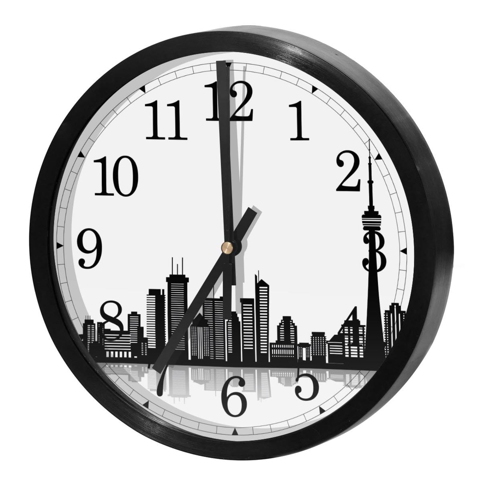 Horloge murale ronde à quartz style minimaliste Toronto noir et blanc