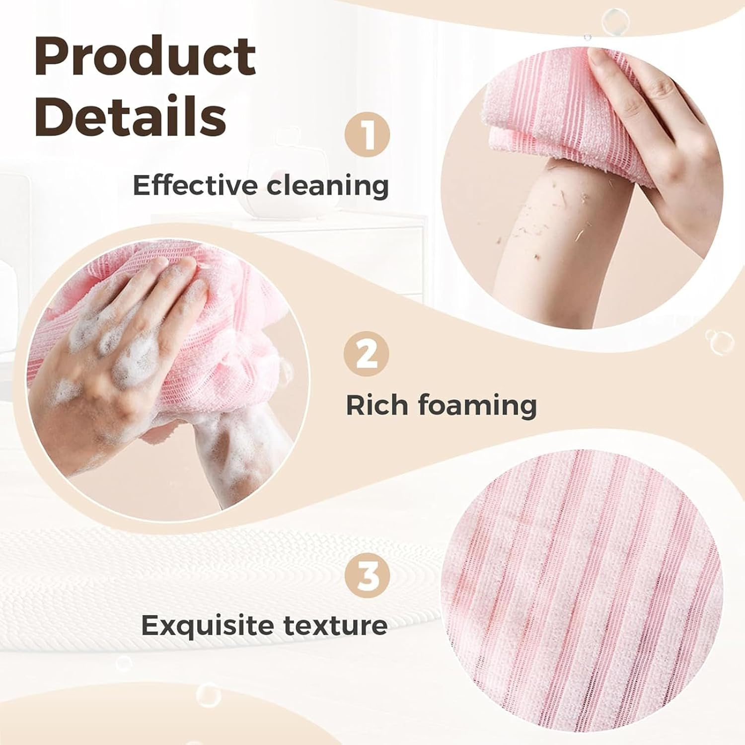 2Pcs Blissal Exfoliating Shower Towel - Deep Exfoliating, Soft Gentle & Quick-Drying Shower Towel for Body Scrub 48inch - Image 7