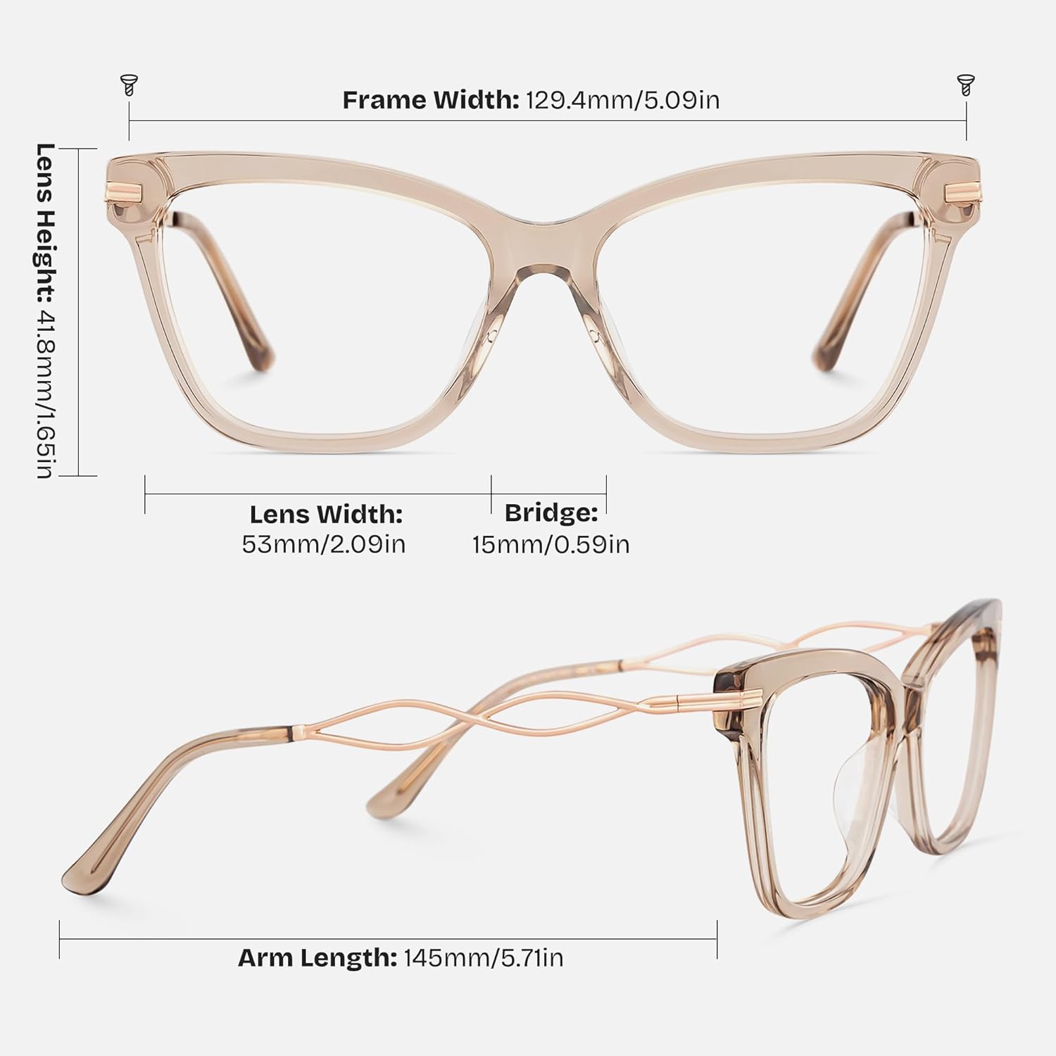 Zeelool Cat Eye Glasses For Women, Fashion Glasses Eyewear Frame Eyeglasses with Unique Temple Mason ZJGX832457 - Image 7