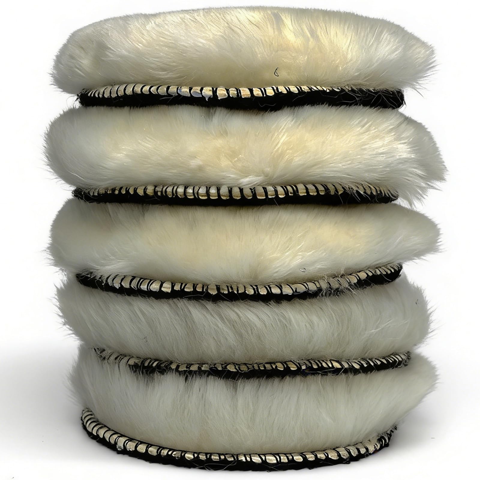 Gracefur 5 Pcs 5 Inch Lambs Wool Polishing Buffing Pads with Hook and Loop Back – Soft Sheepskin Buffer Pads for Vehicles, Boat, Furniture, Floors and