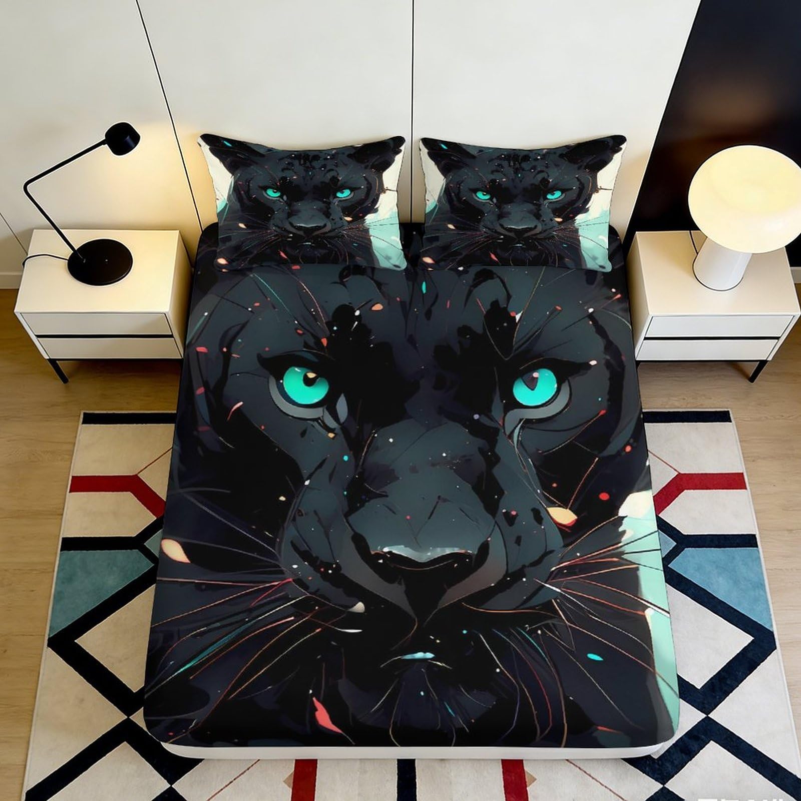 3D Printed Panther Fitted Sheet Microfiber Non-Slip Deep Pocket Bedroom Bedding Panther Mattress Fitted Cover for Adults Teens 180x200x25cm