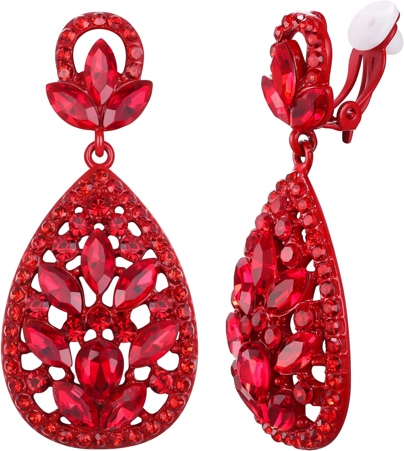 EleQueenClip On Earrings for Women Rhinestone Crystal Wedding Bridal Bohemia Teardrop Chandelier Dangle Earrings