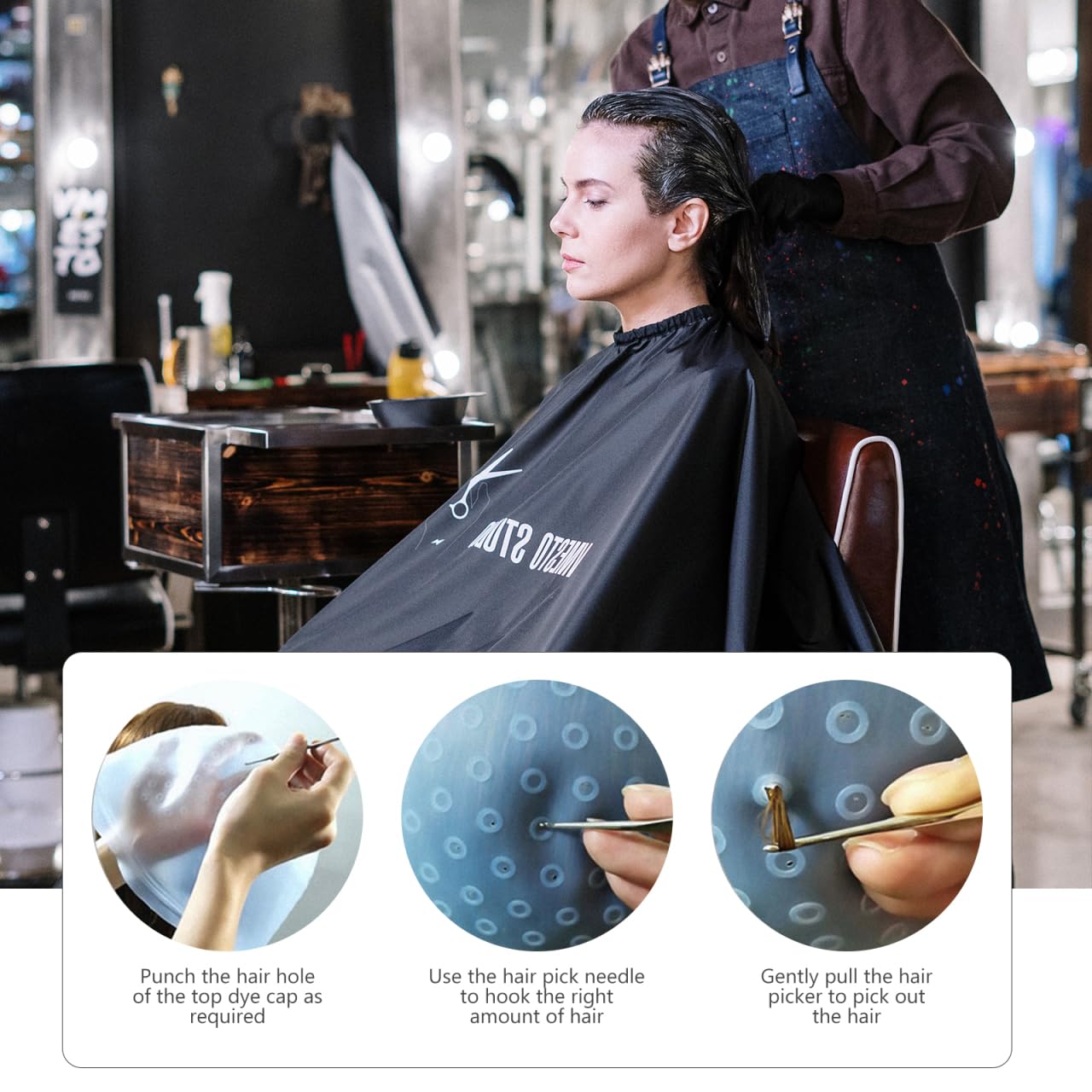 SHERCHPRY Gorro De Peluquería Premium De Silicona Para Teñir Gorro Para Mechas Círculos Pequeños