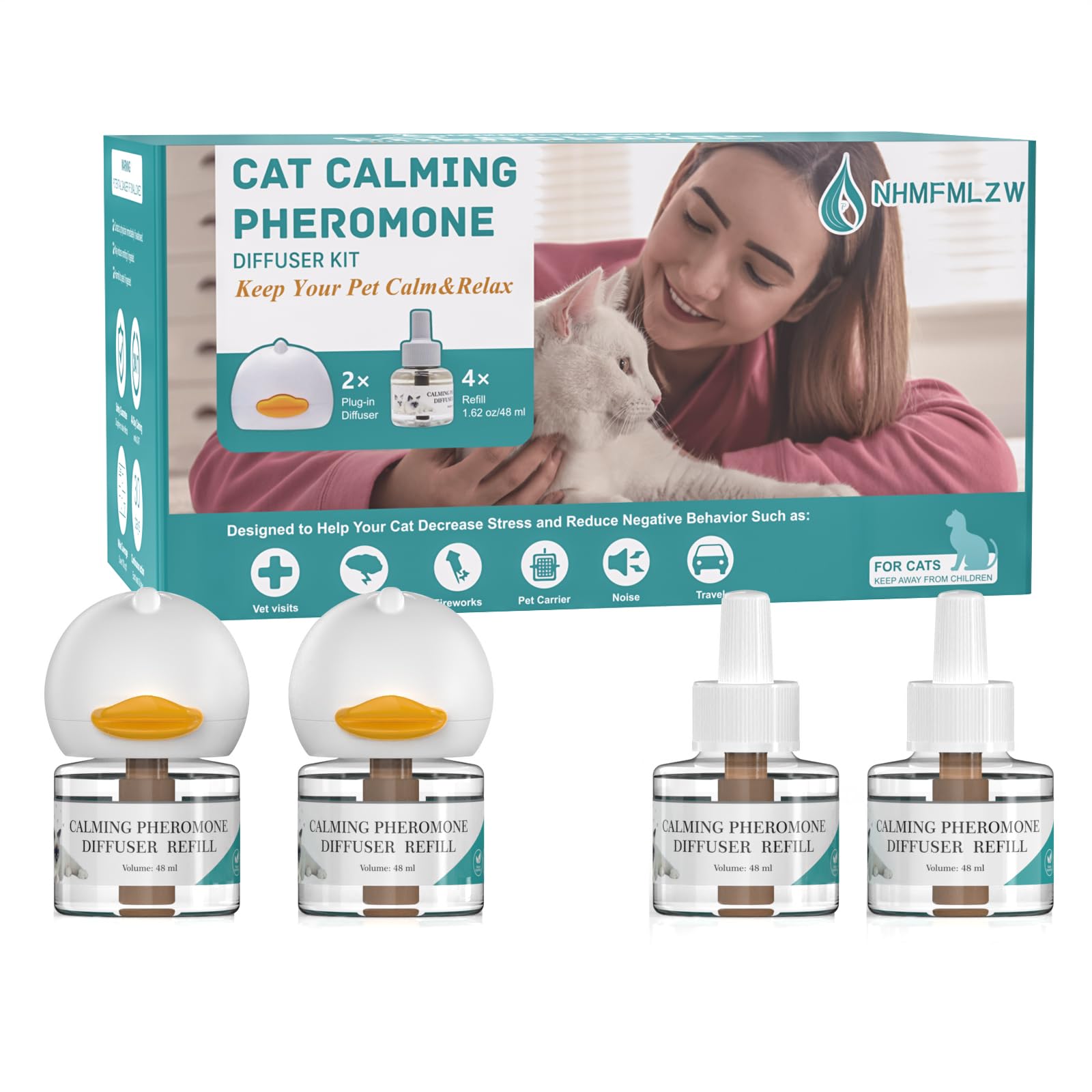 Cat Pheromones Calming Diffuser, Premium Pheromone Diffuser for Cats - Cat Pheromones Diffuser - Cat Calming Diffuser - Cat Calming Pheromone Diffuser (2 diffusers+ 4 Refills)