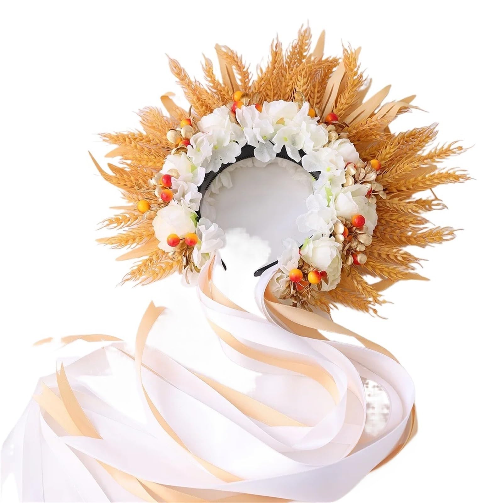 Handmade Simulated Flower Headpiece, Berry, Wheat Ear Hairpin, Headband, Integrated Long Ribbon Tassel Buckl