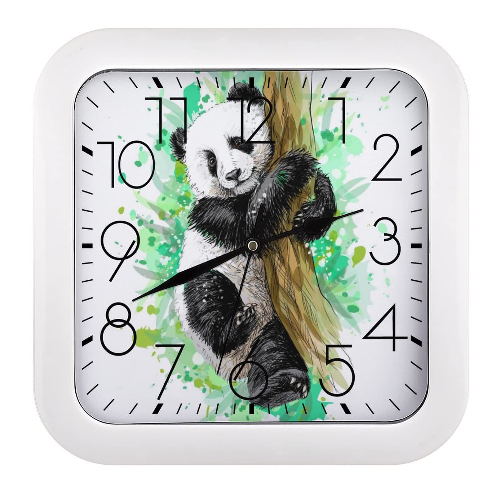 Horloge panda aquarelle 26x26cm, cadeau idéal pour chambre