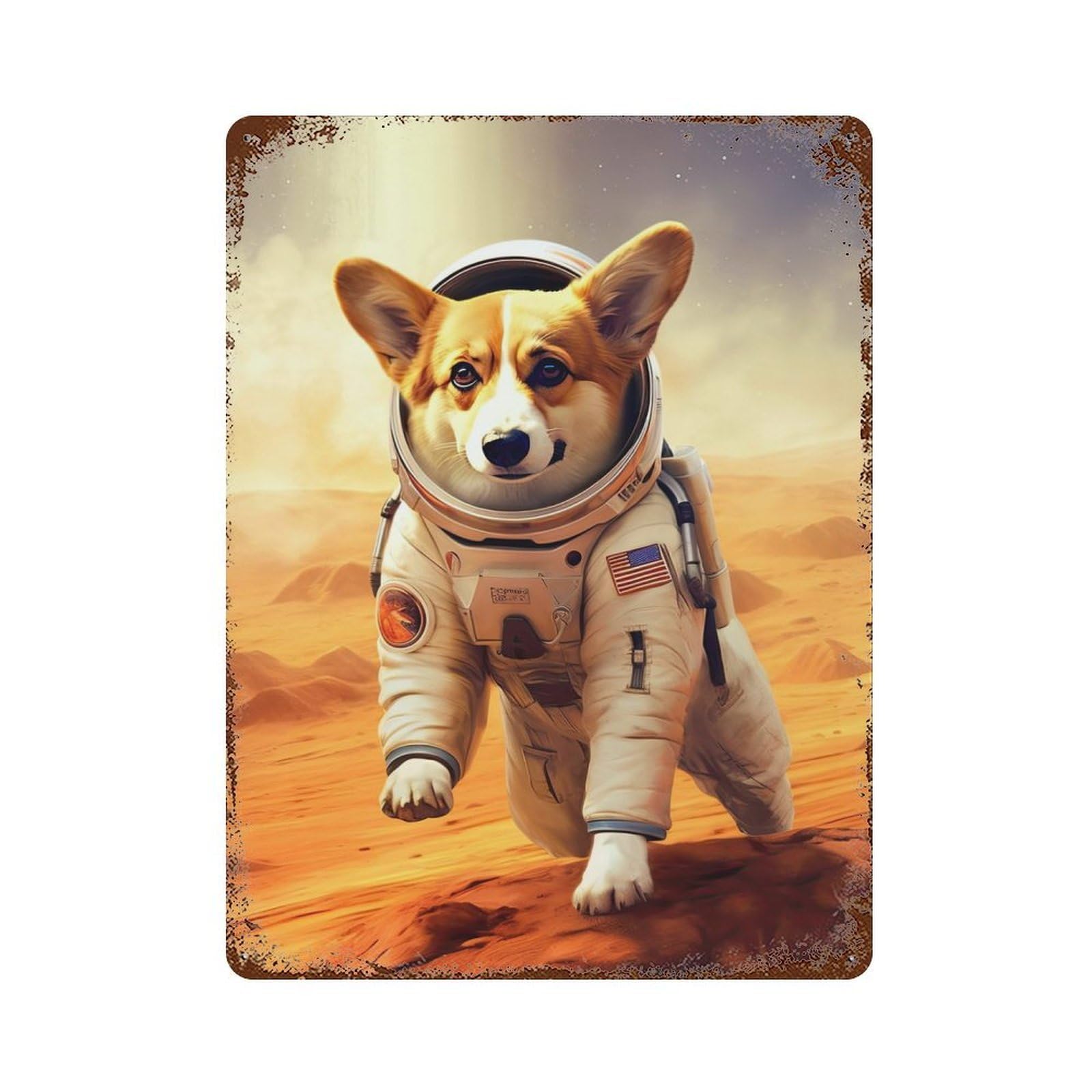 Corgi Mars Vintage Wall Sign 15.7"x11.8", Rust Effect Metal Decor for Farmhouse, Kitchen And Entryway Decor
