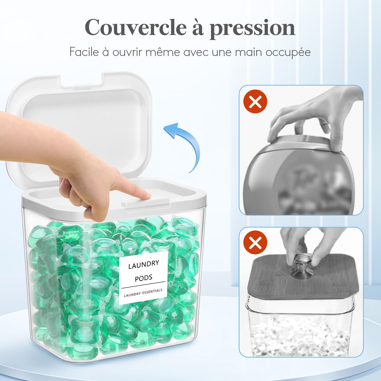 Lifewit Rangement Lessive Liquide en Capsules avec étiquettes et Cuillères, Récipient pour Poudre à Lessive avec Couvercle à Pression, Boîtes et Flacons de Salle de Bain, 2700 ml ×3+4500 ml, 4 Pièces
