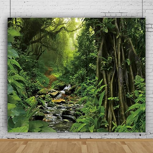 Telón de fondo de bosque selvático de 10 x 8 pies, primavera, tropical, naturaleza, bosque tropical, árboles verdes, fondo de fotografía para sesión