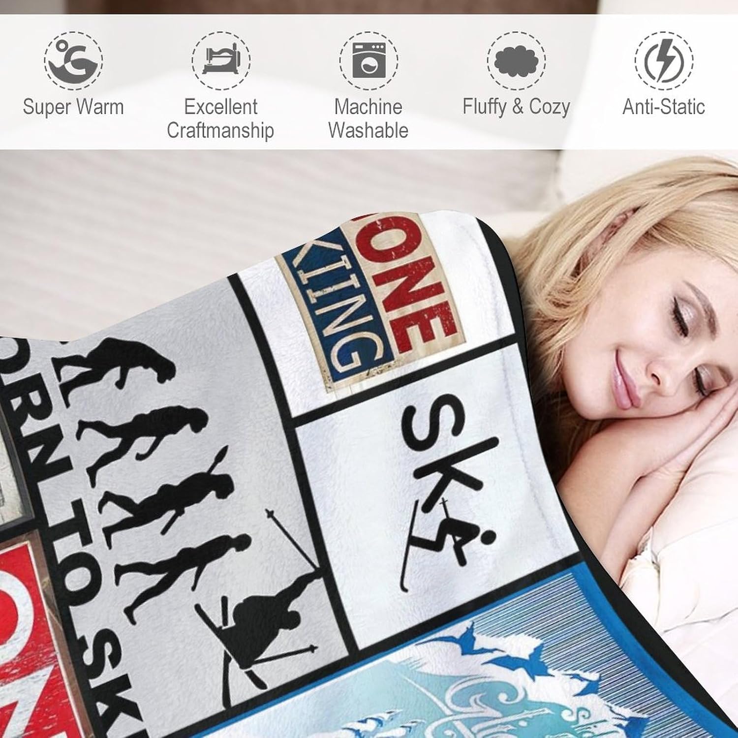 Soft Warm Cosy Fleece Blanket for Couch Bed, 40"x50" - Perfect Ski Gift for Lovers & Kids - Image 8