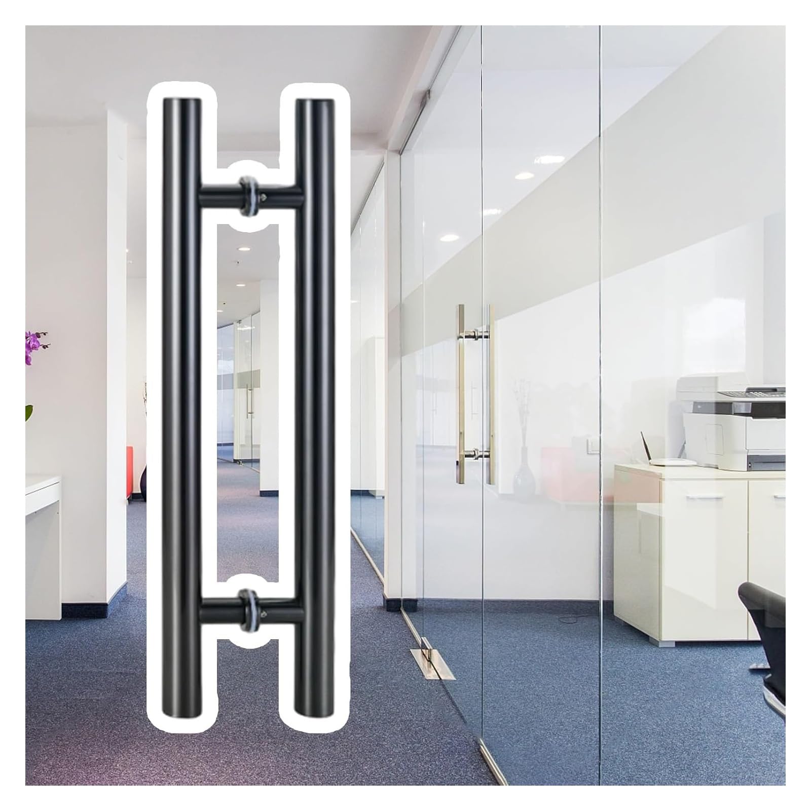 Barre de porte de douche de salle de bain ronde noire 80cm