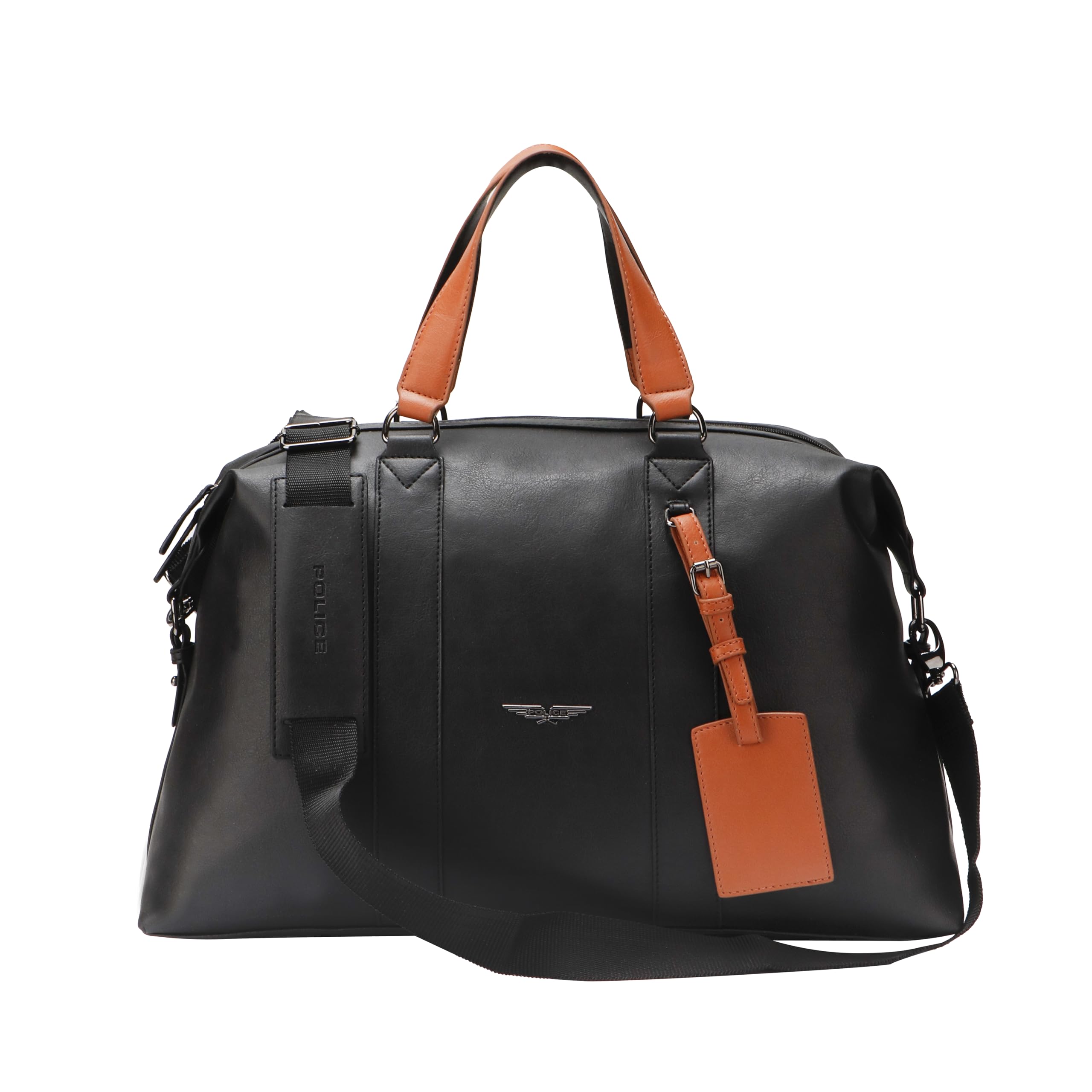 police Warner Vegan Leather 30 LTR. Weekender Duffle Bag for Travel for Men and Women (Unisex) - Black/Tan-picture-22